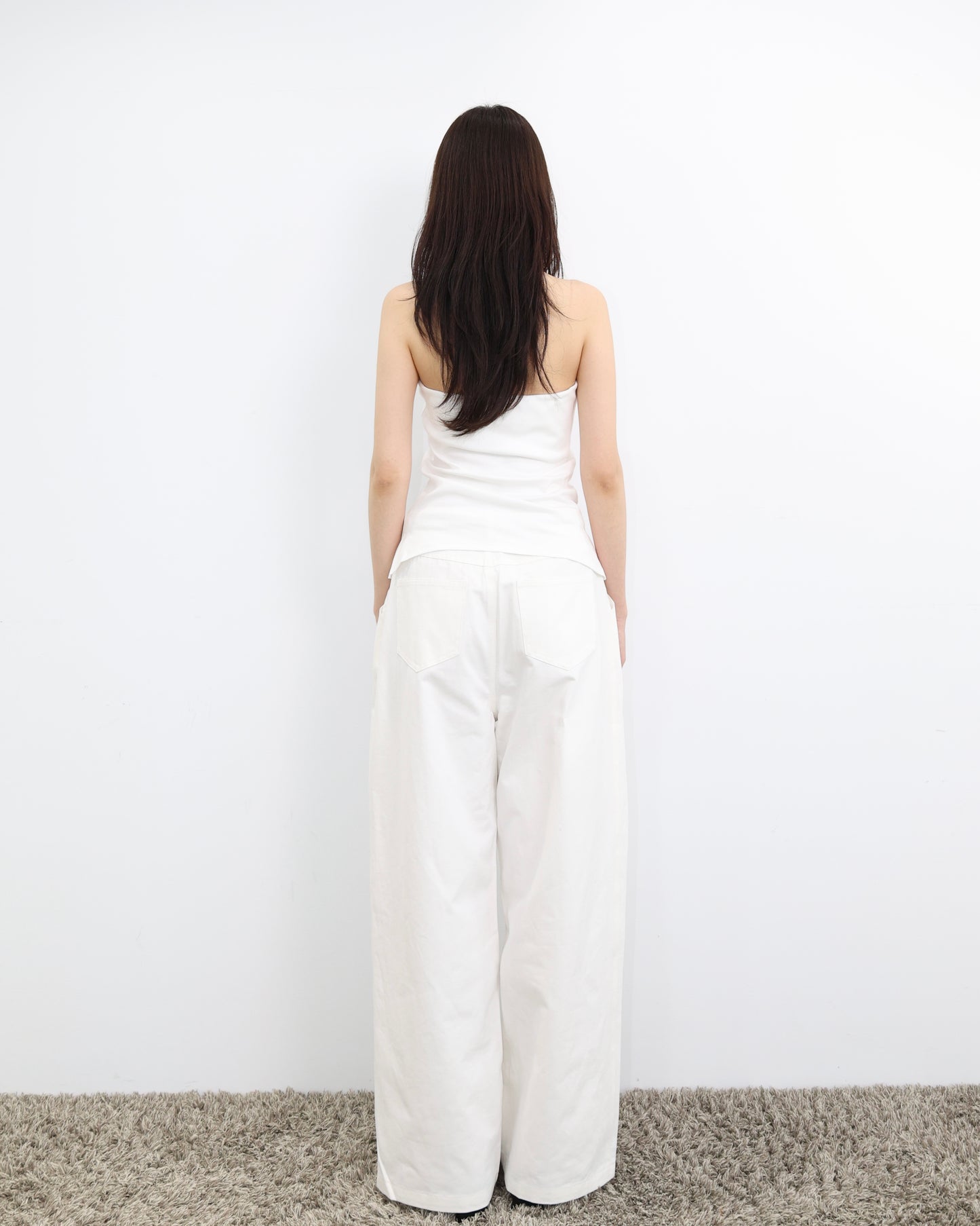 25082 - 白色直筒闊腿褲(附腰帶)