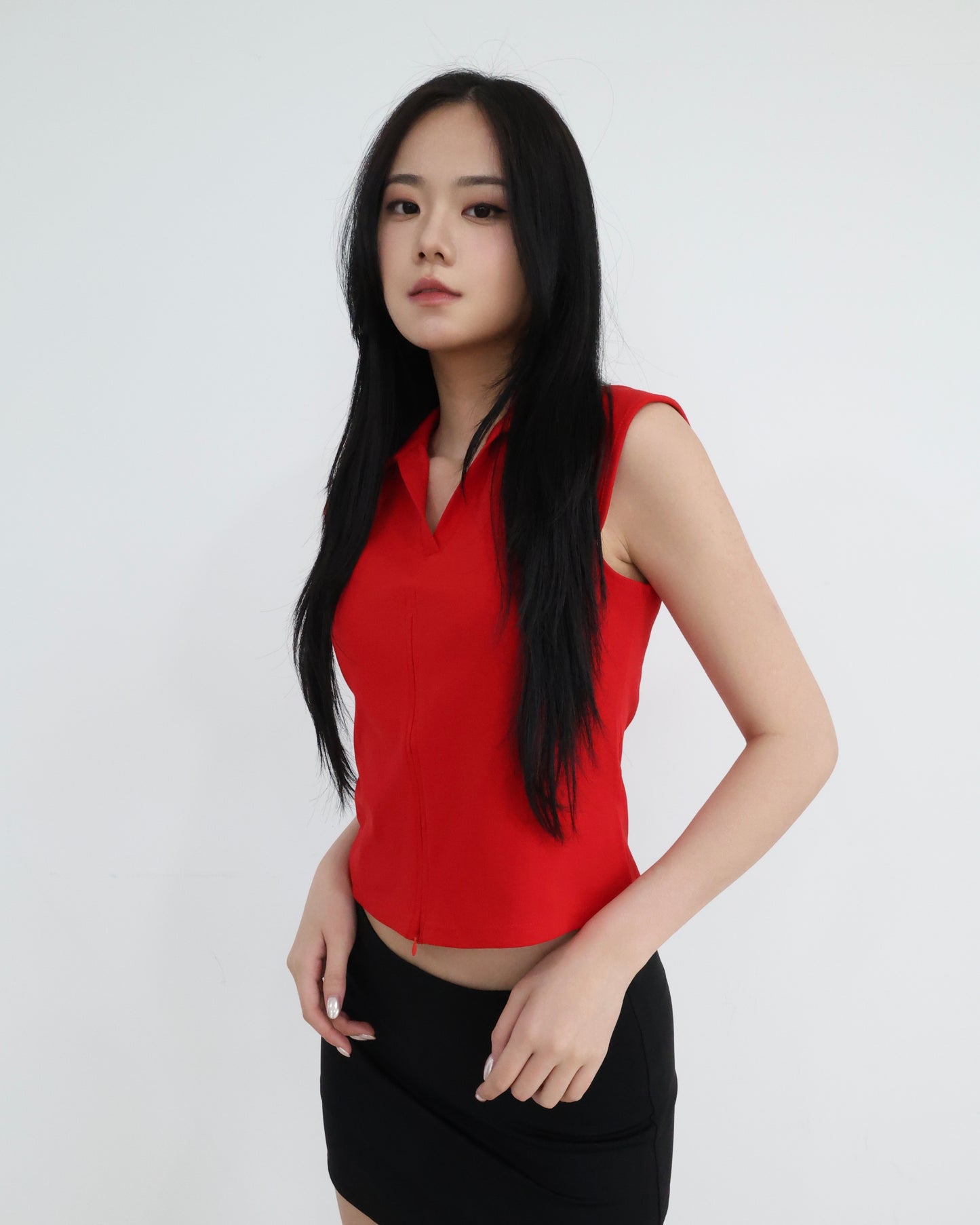 25052 - 紅色翻領雙拉鍊背心