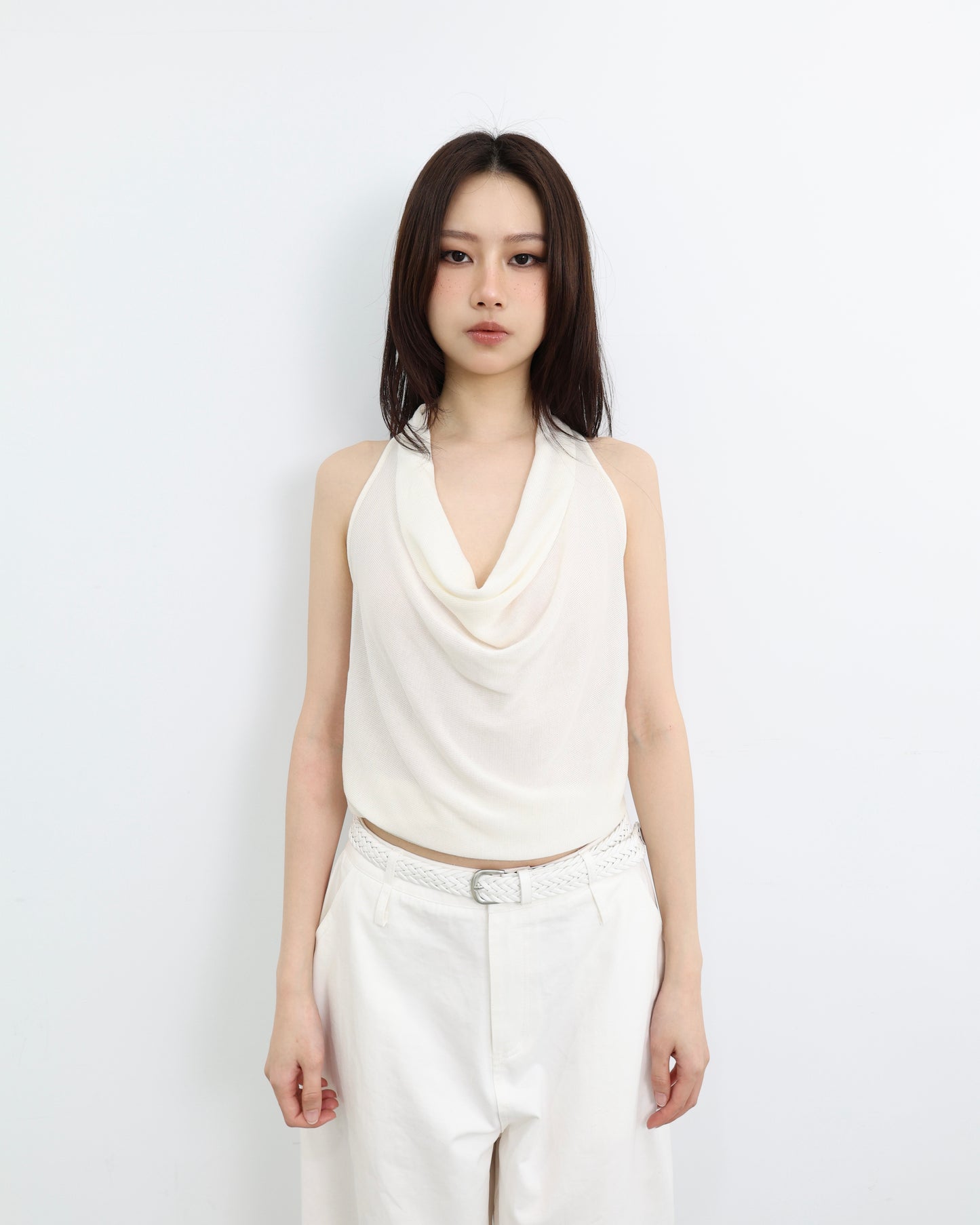 25081(4color) - 杏 蕩領露背針織上衣
