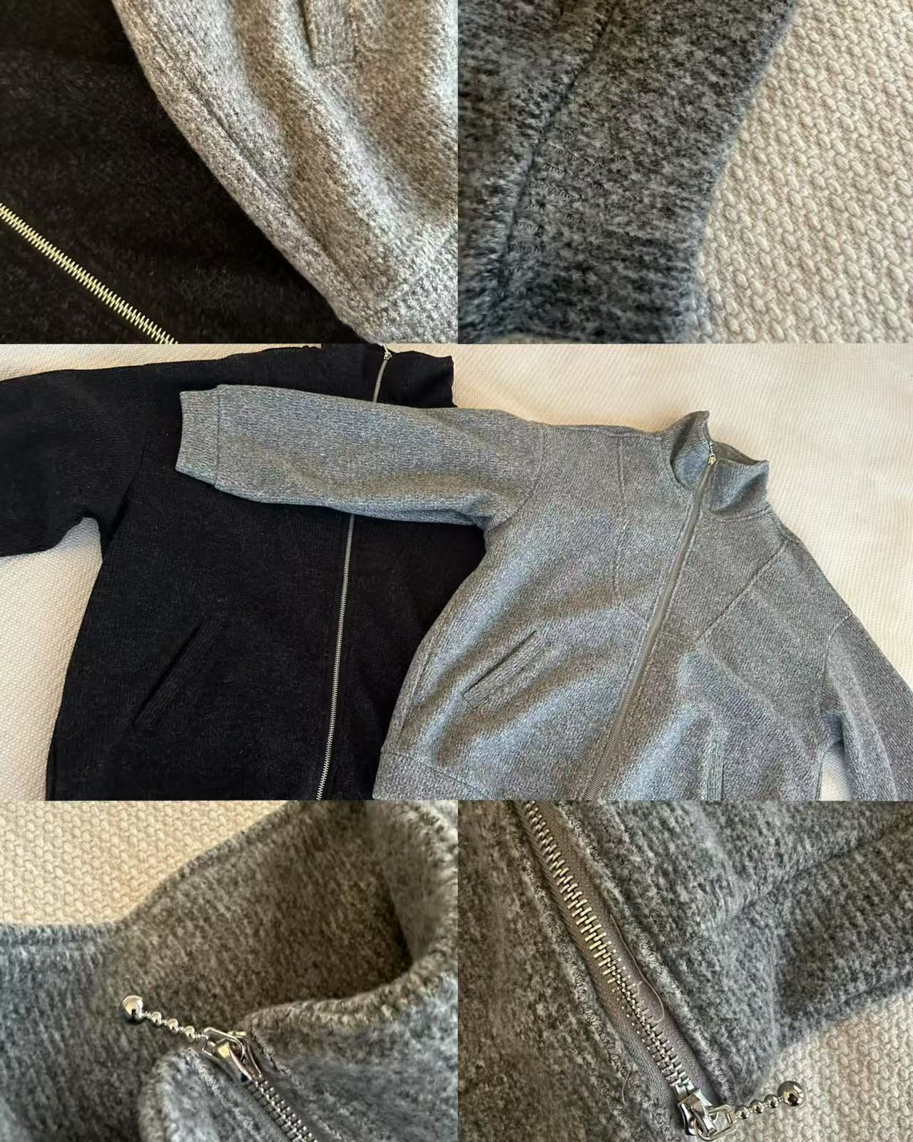 25028(2color) - 灰 翻領雙拉鍊上衣外套