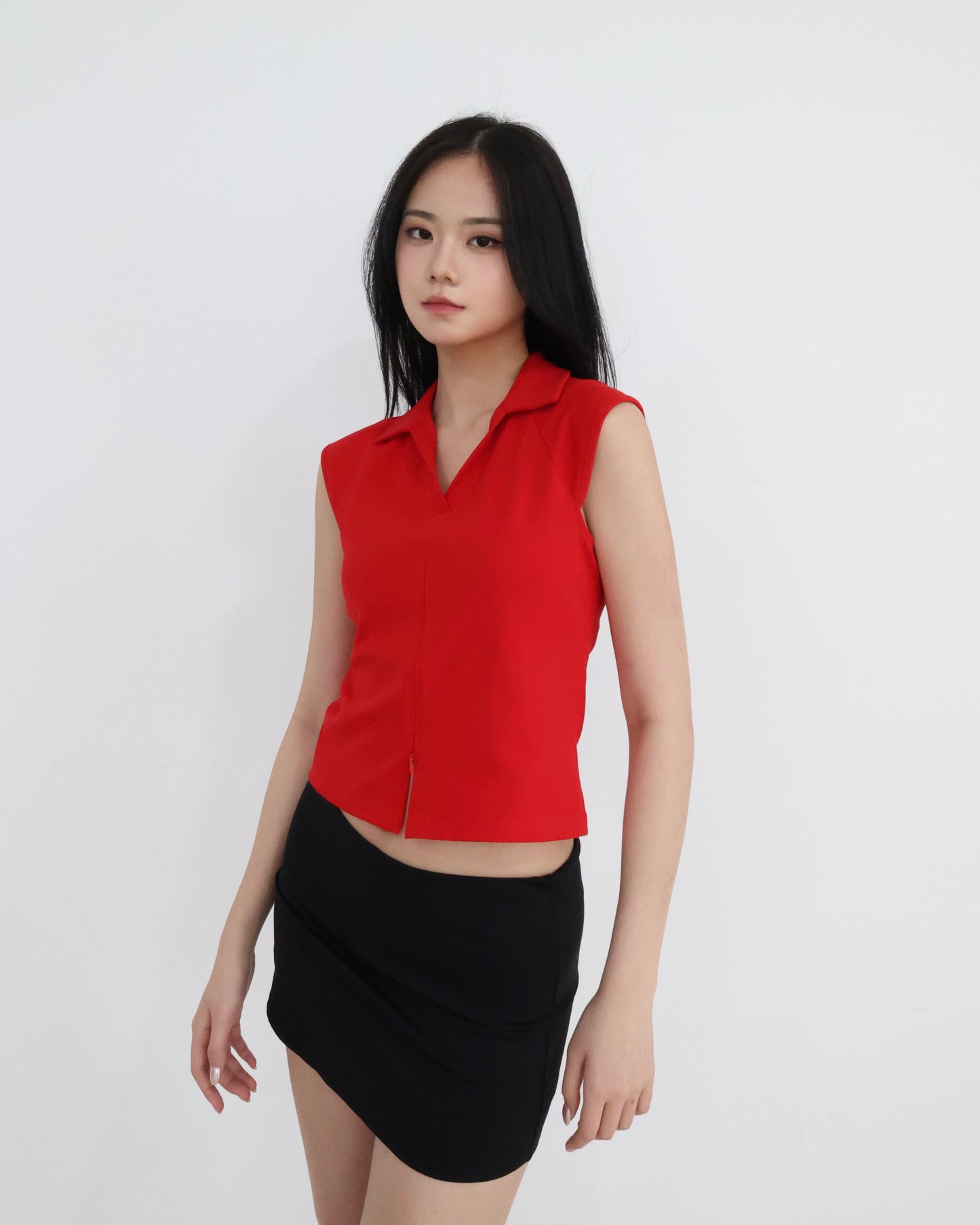 25052 - 紅色翻領雙拉鍊背心