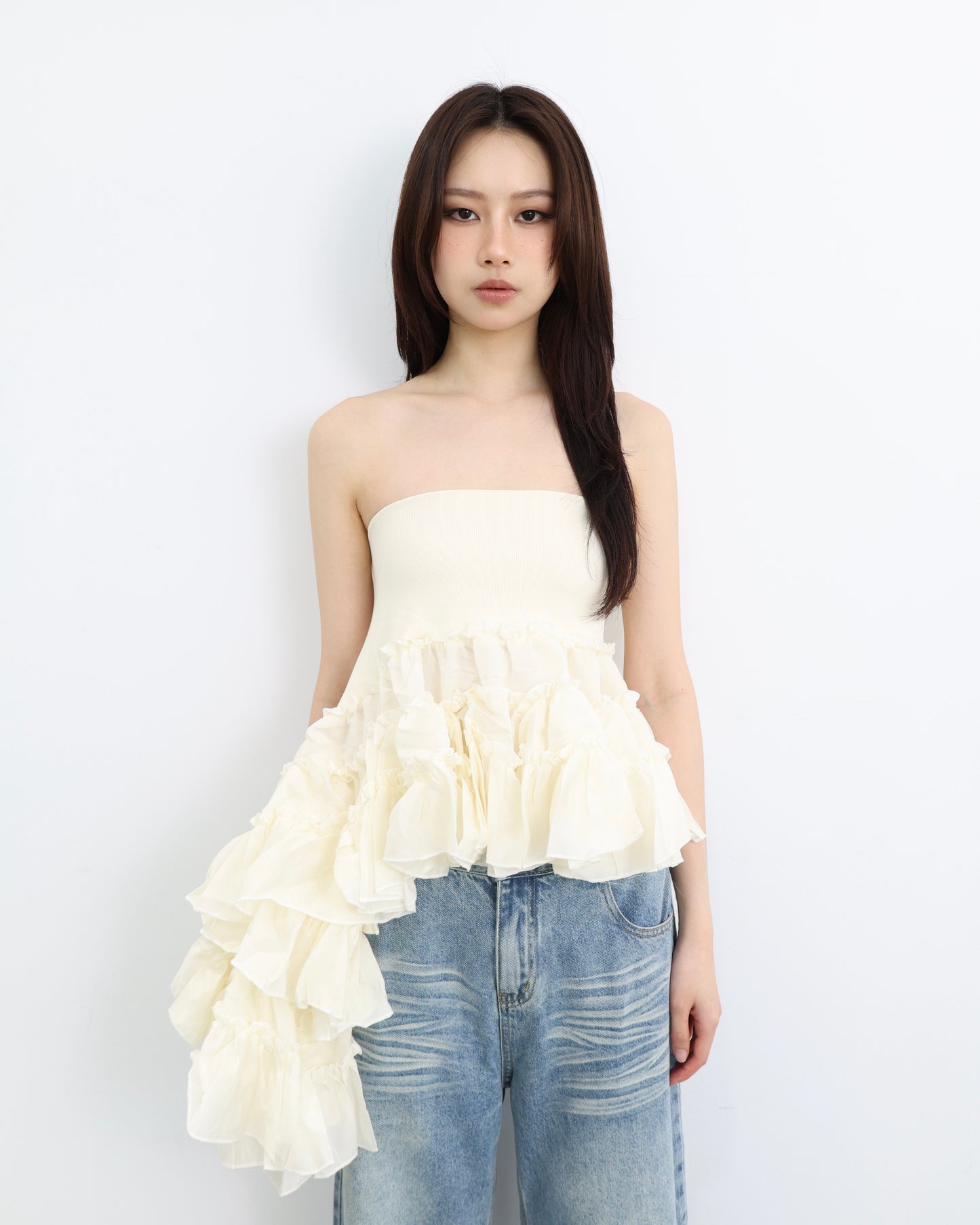 25080(2color) - 杏 兩穿抹胸蛋糕短裙