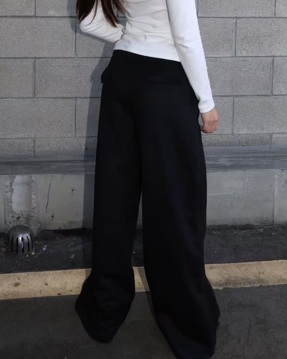 25045(2color) - 中腰厚款毛呢落地西裝褲
