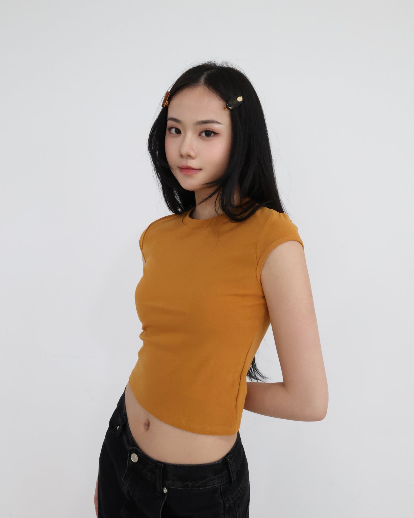 25051(6color) - 焦糖 圓領正肩短袖上衣