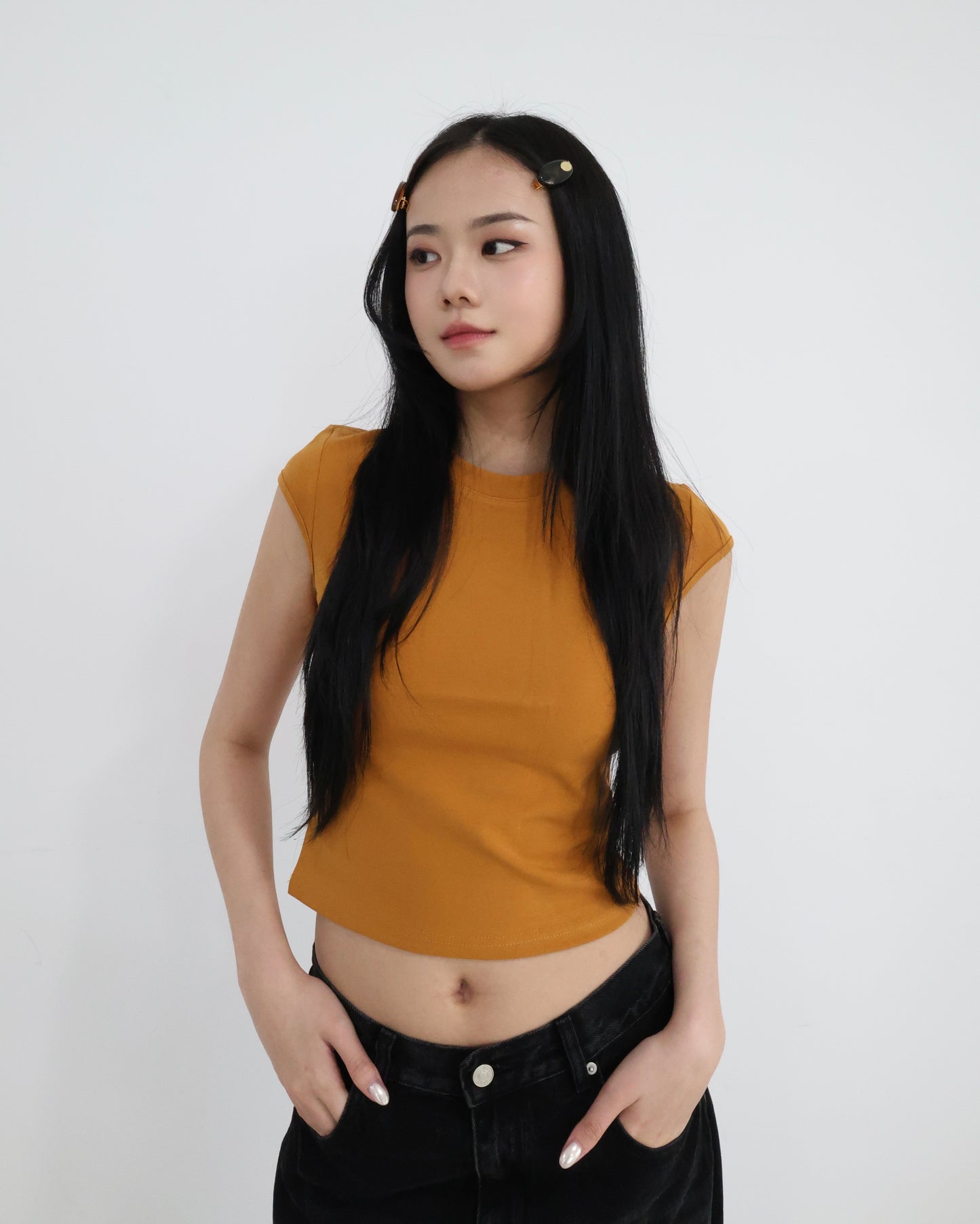 25051(6color) - 焦糖 圓領正肩短袖上衣