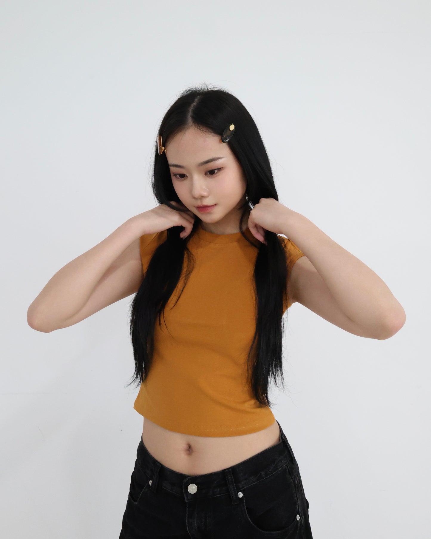 25051(6color) - 焦糖 圓領正肩短袖上衣