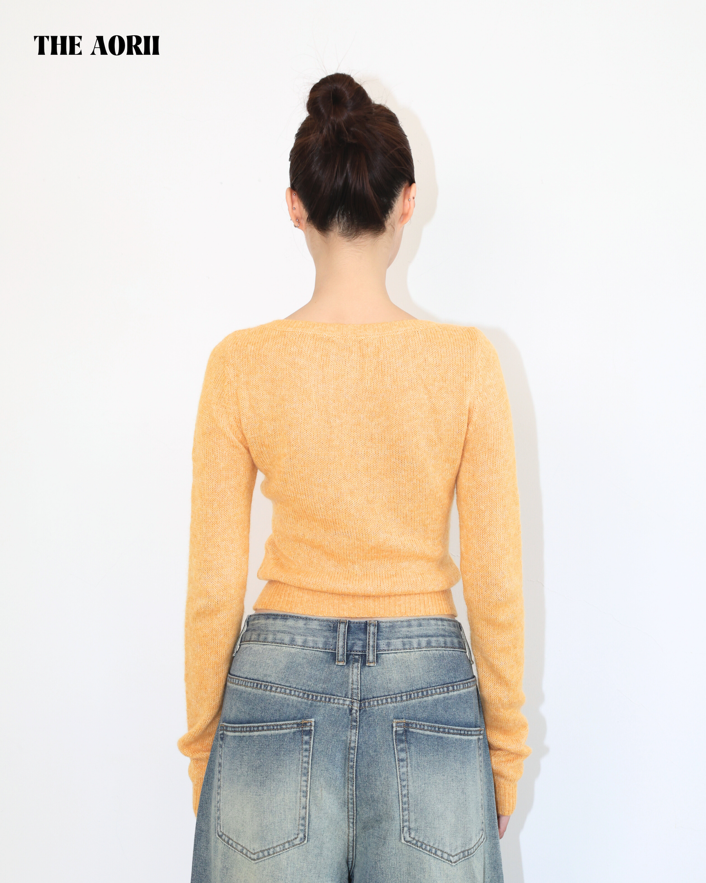 20214(3color) - 橙 羊毛排扣針織長袖上衣