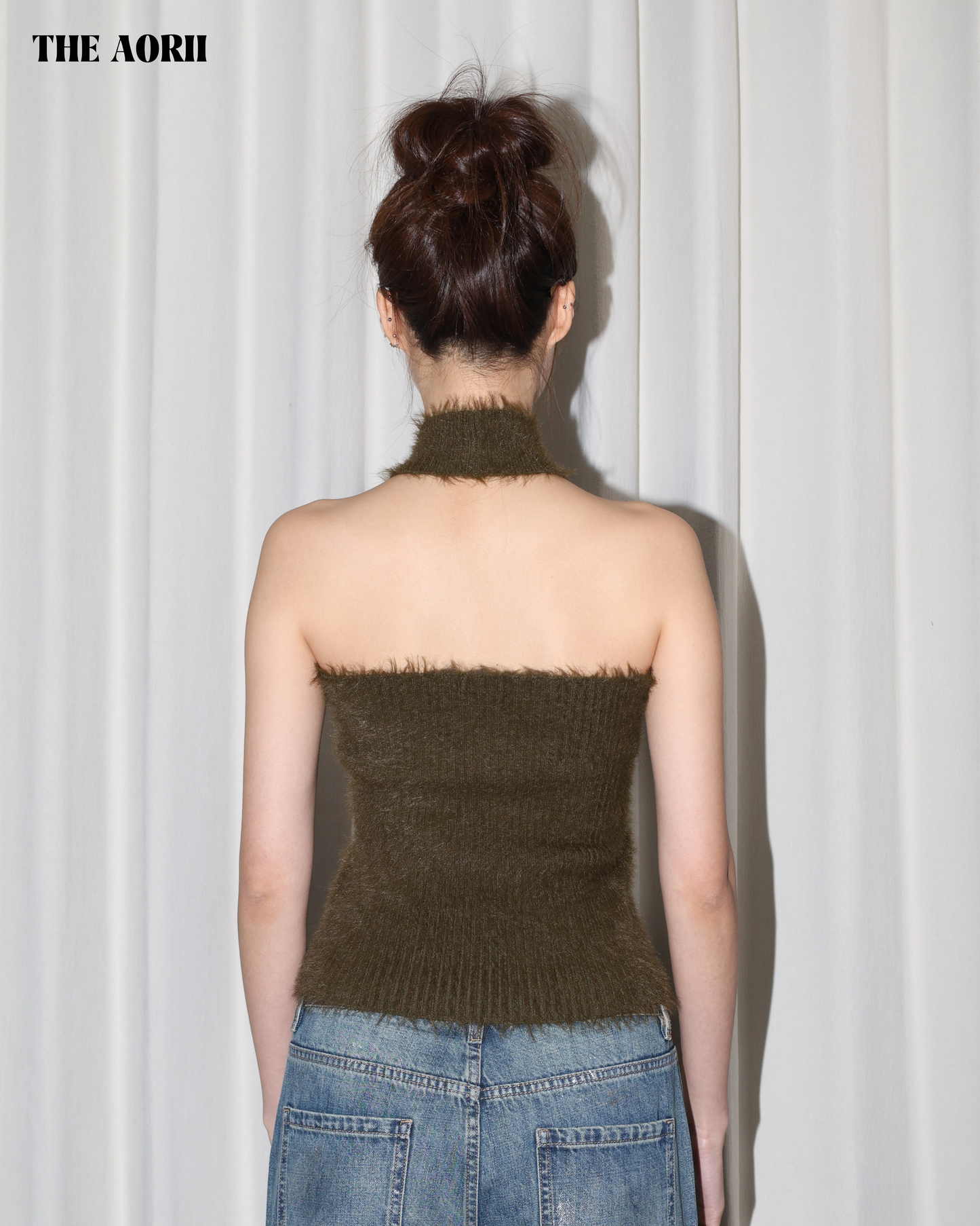 25242(4color) - 綠 水貂毛繞脖削肩針織背心