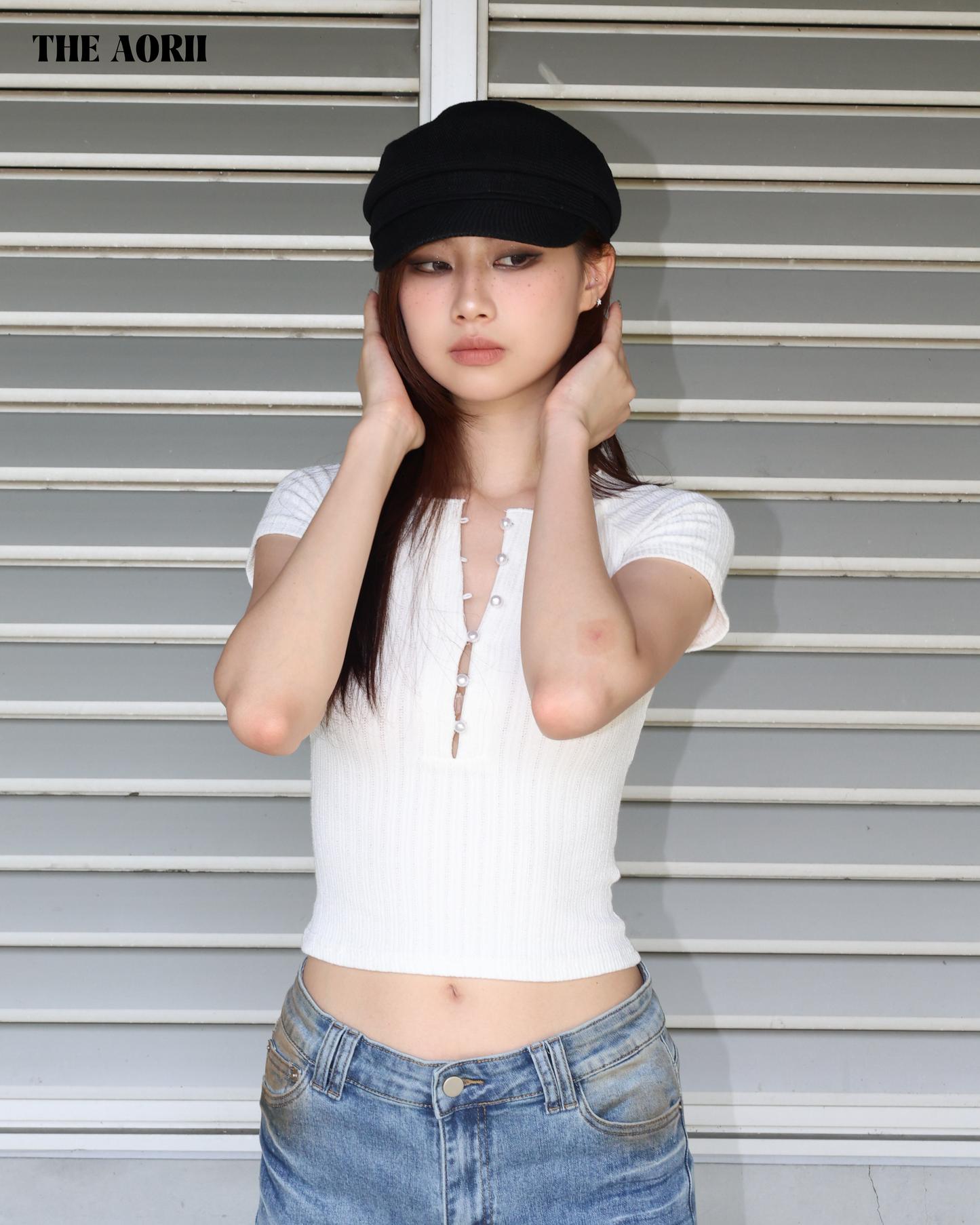 25199 - 珍珠排扣針織短袖上衣