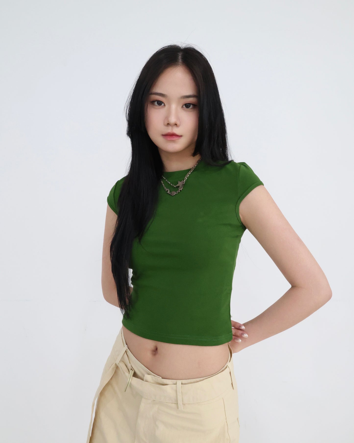 25051(6color) - 綠 圓領正肩短袖上衣