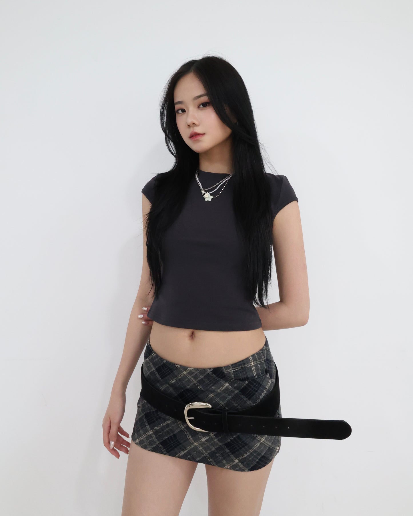 25051(6color) - 深灰 圓領正肩短袖上衣
