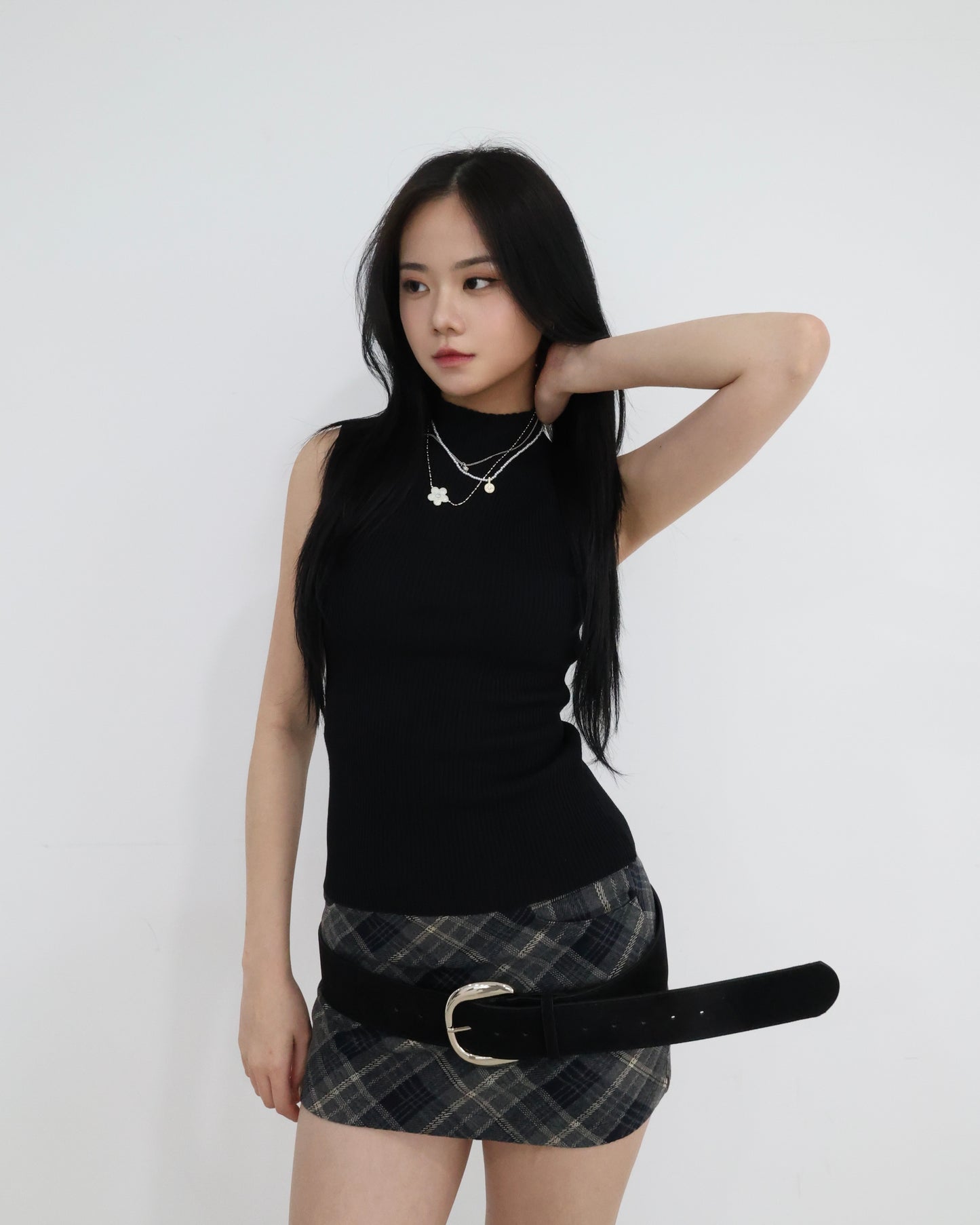 25098(2color) - 黑 格紋低腰短裙(有安全褲)
