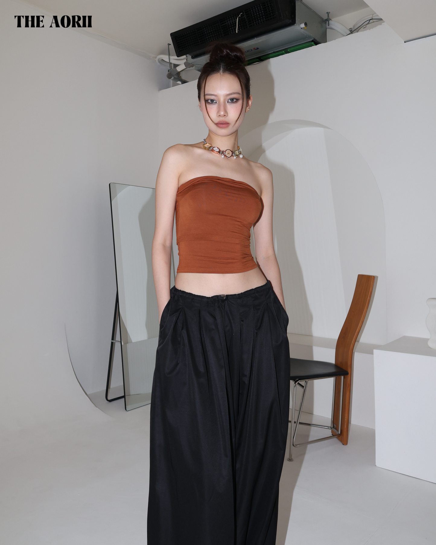 25184(2color) - 髒橘 不規則反折Bra Top