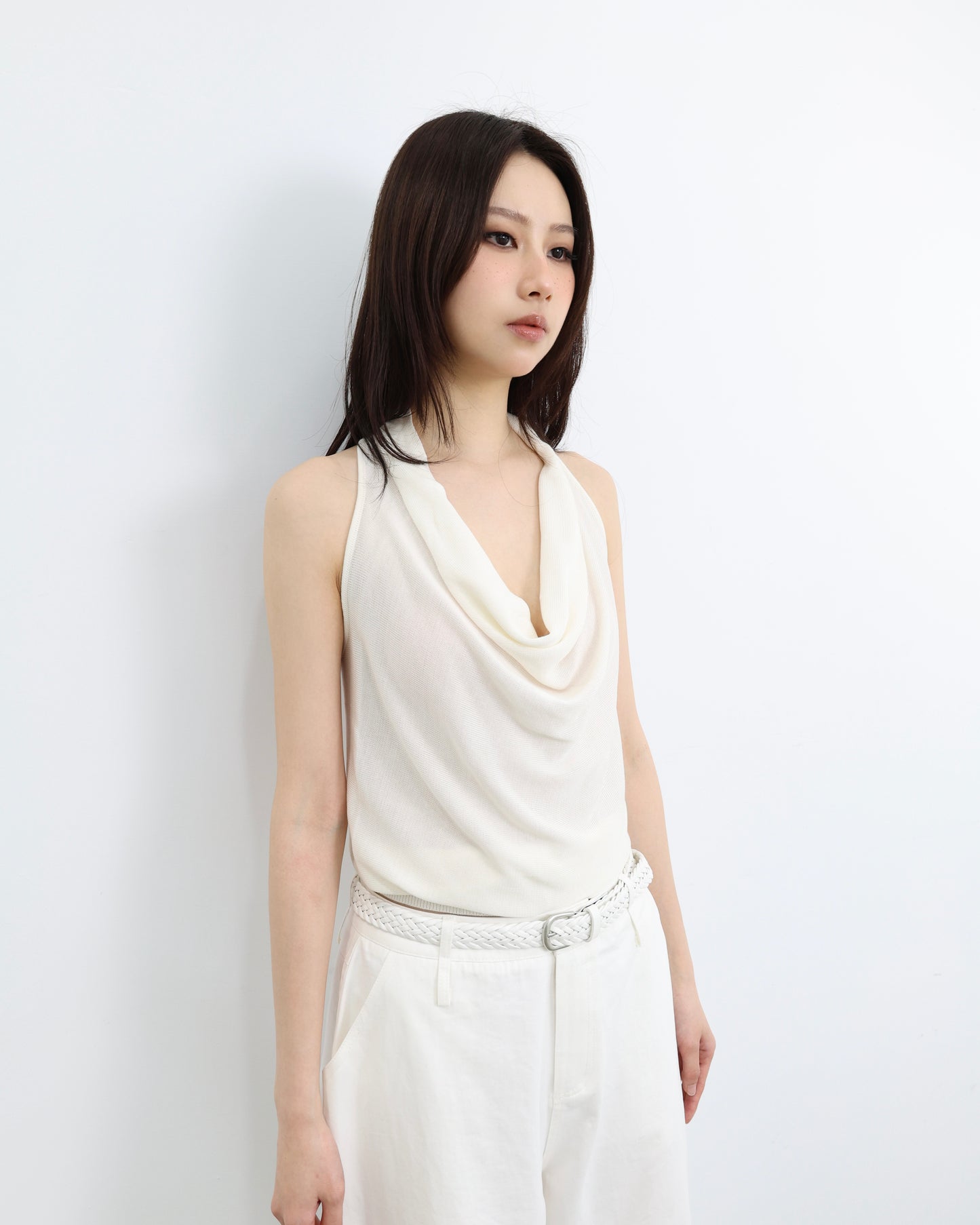 25081(4color) - 杏 蕩領露背針織上衣