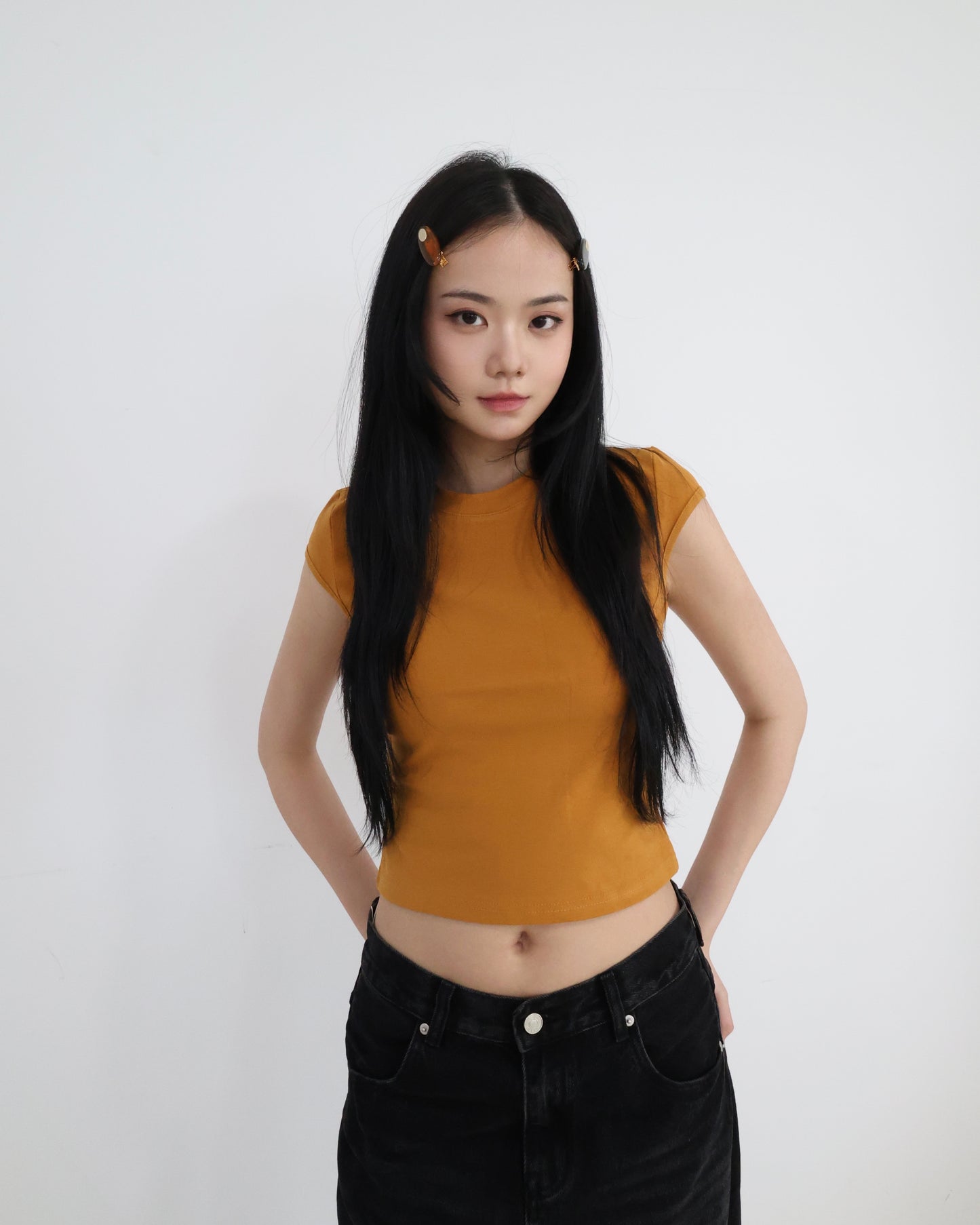 25051(6color) - 焦糖 圓領正肩短袖上衣
