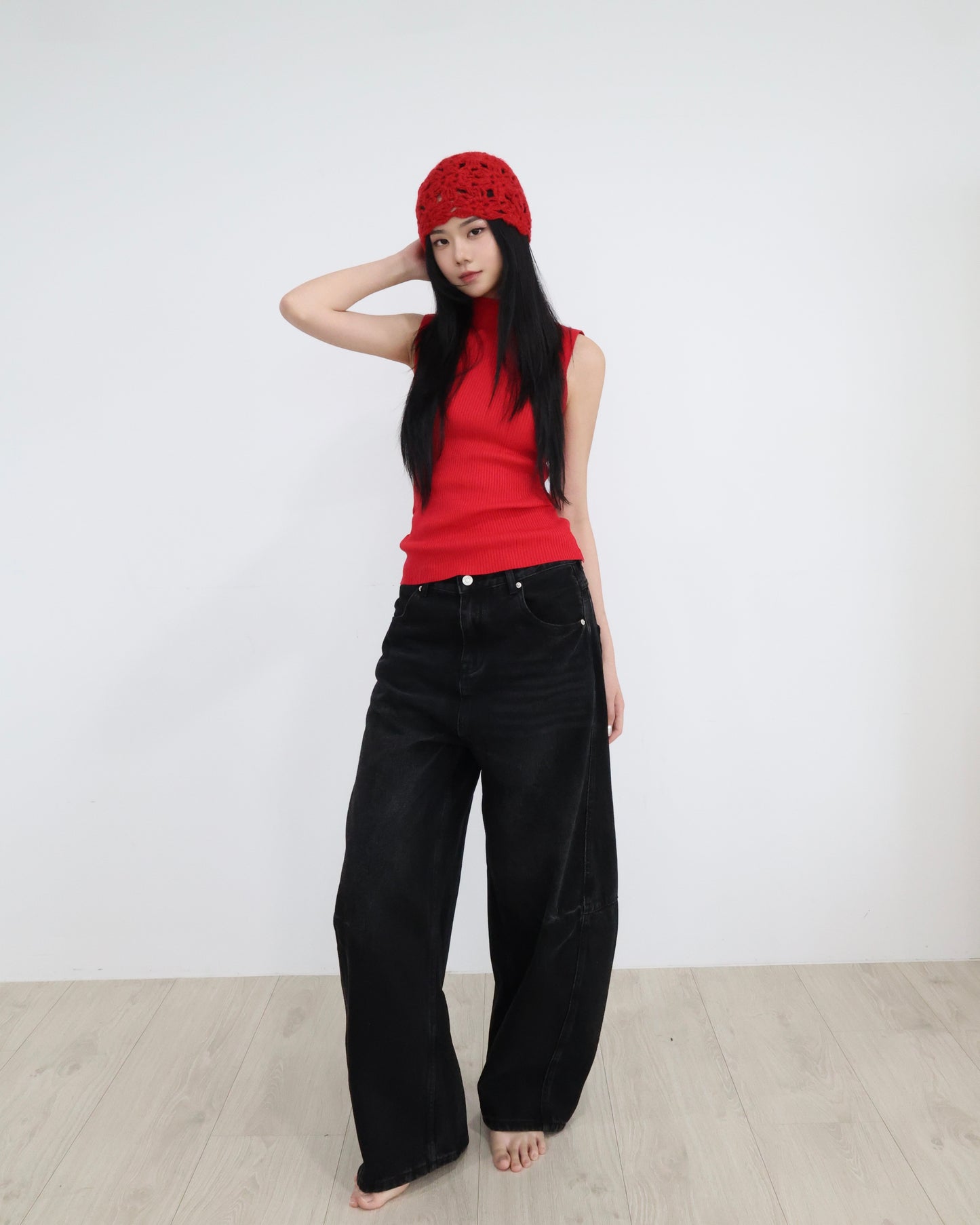 25057(4color) - 紅 小高領針織修身背心