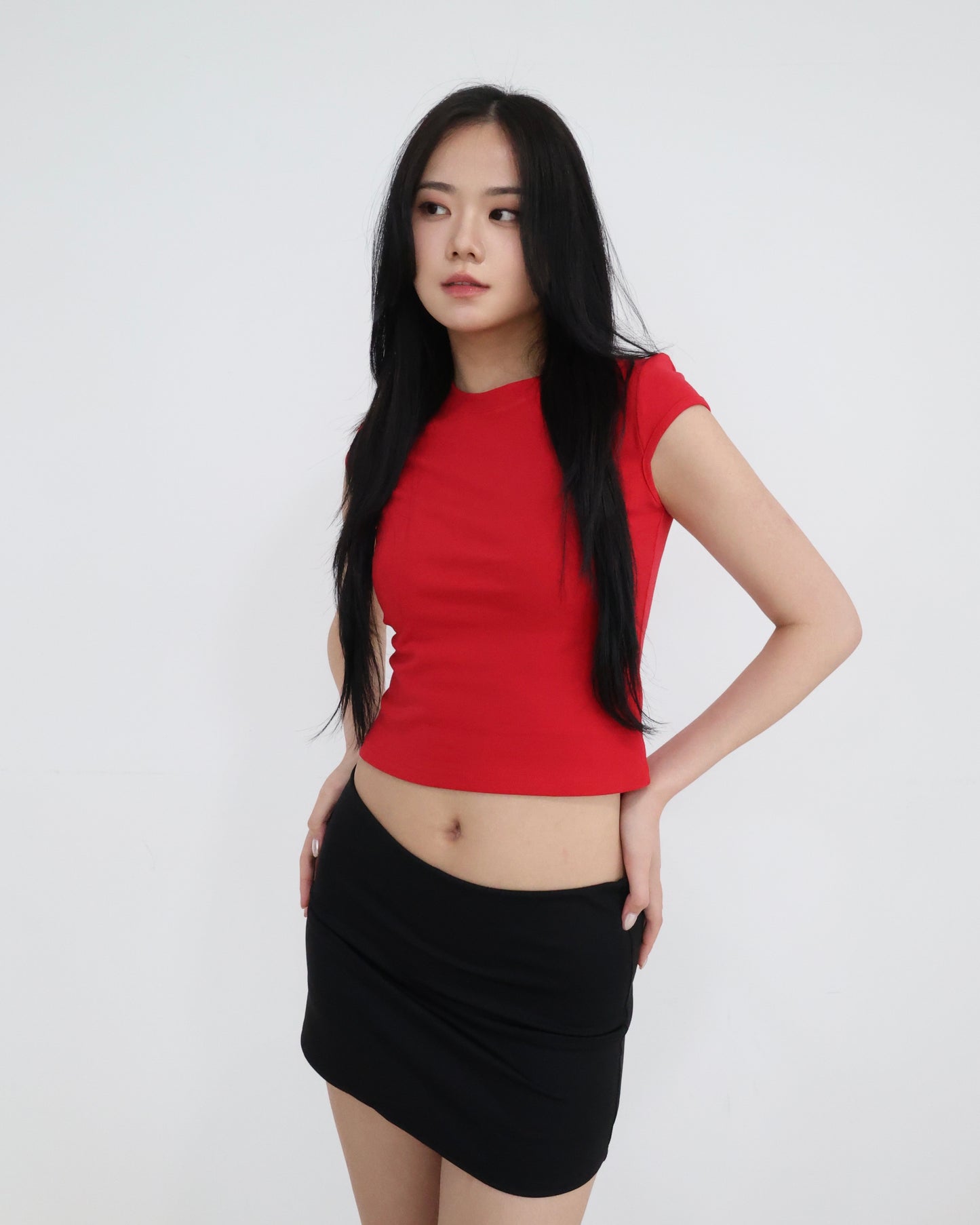 25051(6color) - 紅 圓領正肩短袖上衣