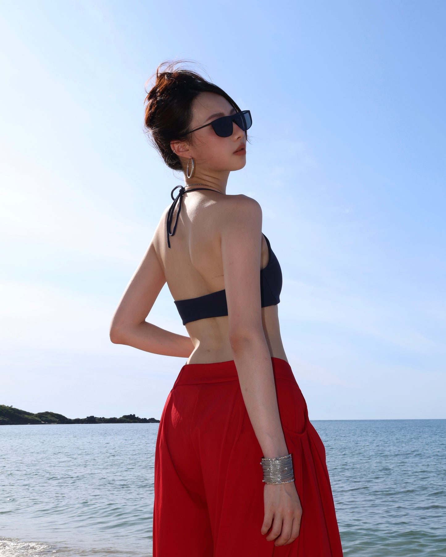 25134(5color) - 藏藍 大U領綁帶美背Bra TOP