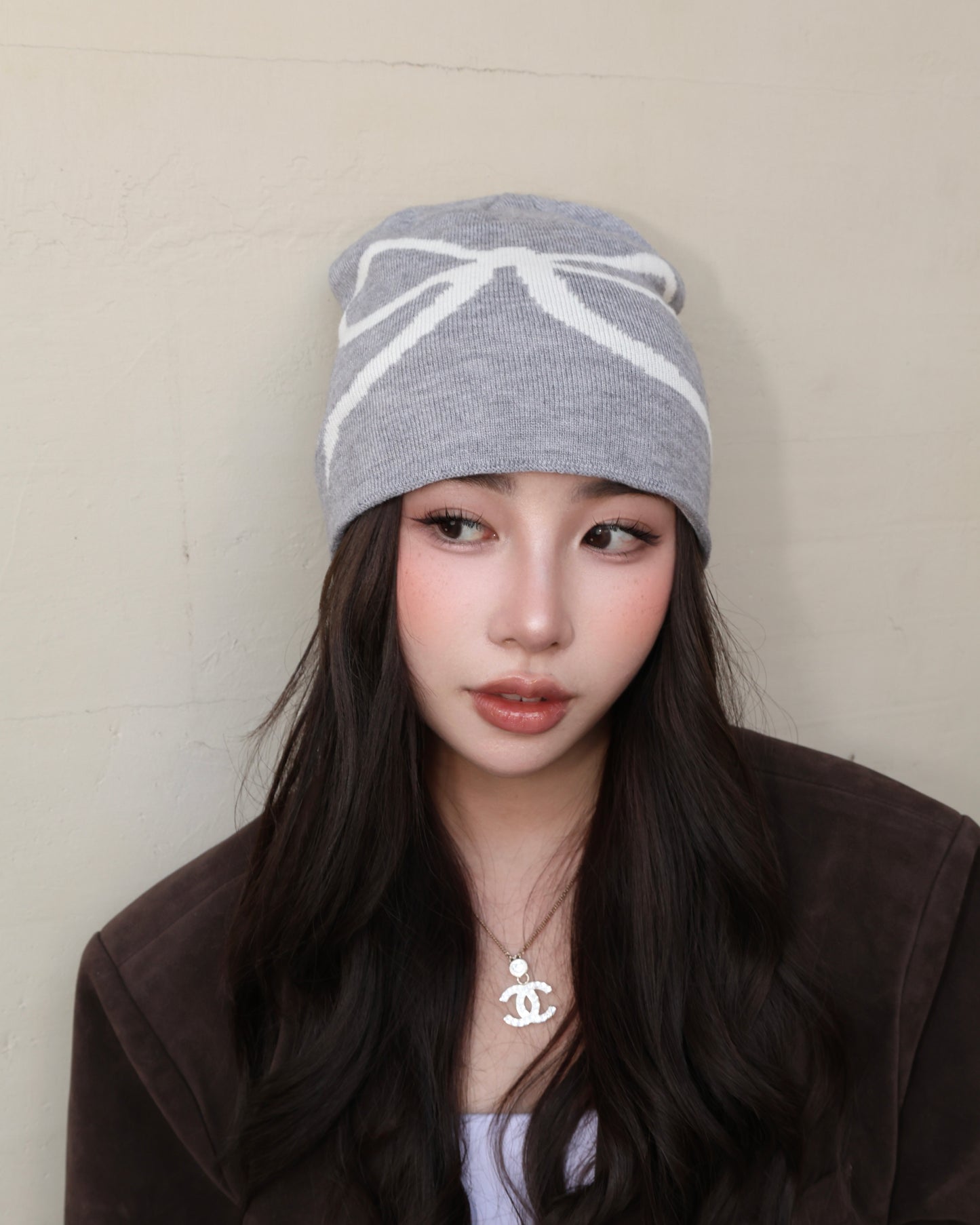 25102(color) - 灰 蝴蝶結冷帽