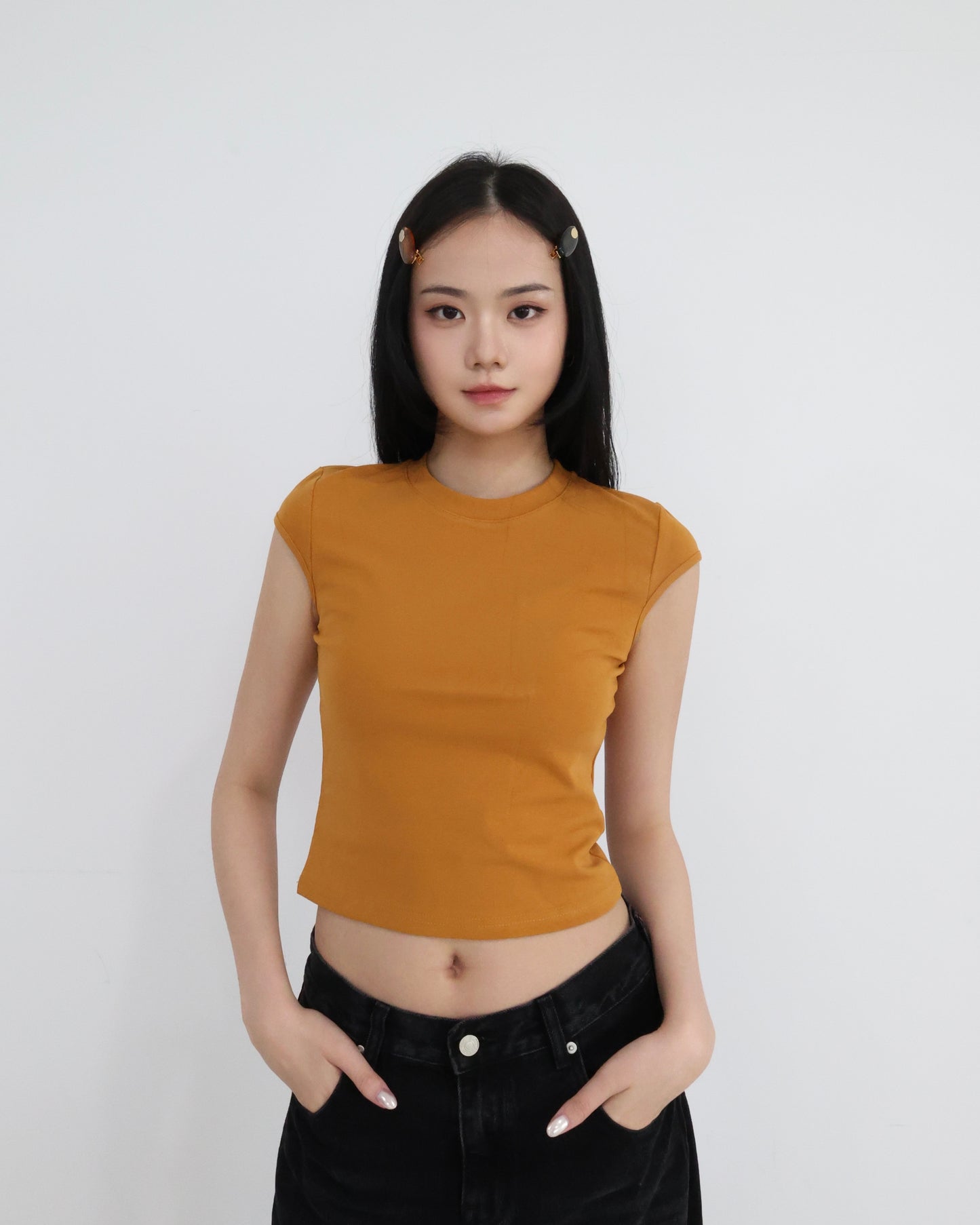 25051(6color) - 焦糖 圓領正肩短袖上衣