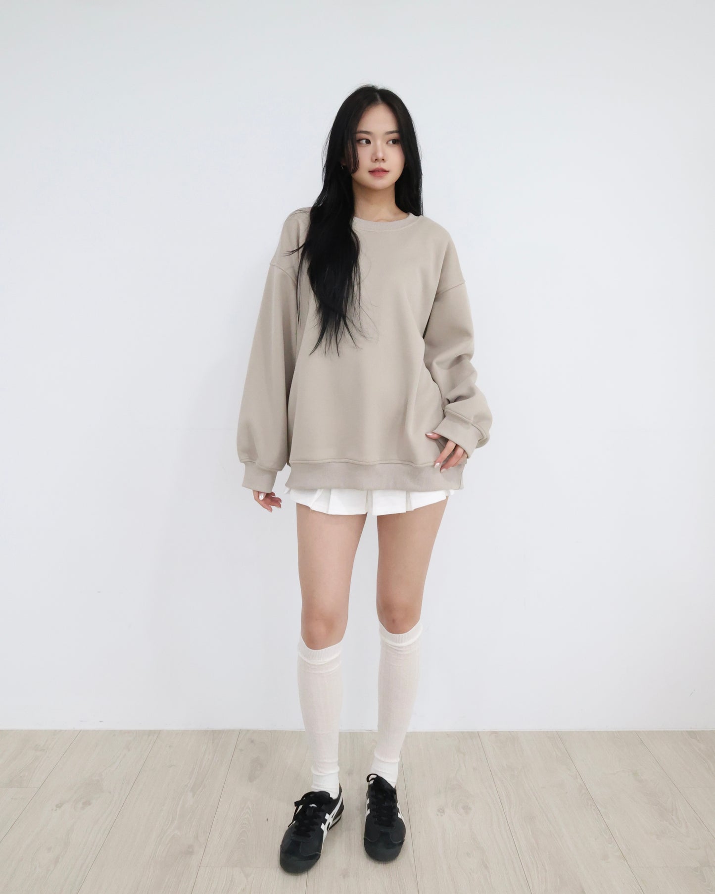 25024(2color) - 杏 超舒服加絨圓領長袖衛衣