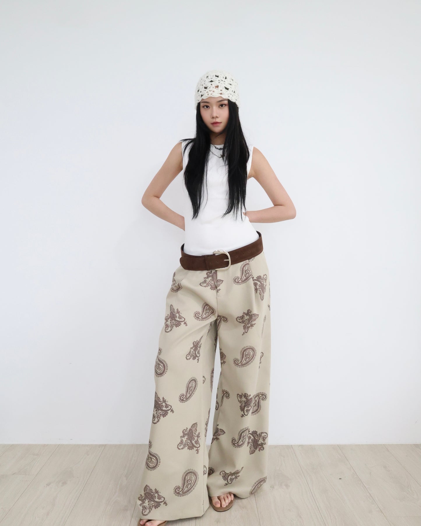 25055 - 復古印花闊腿落地褲