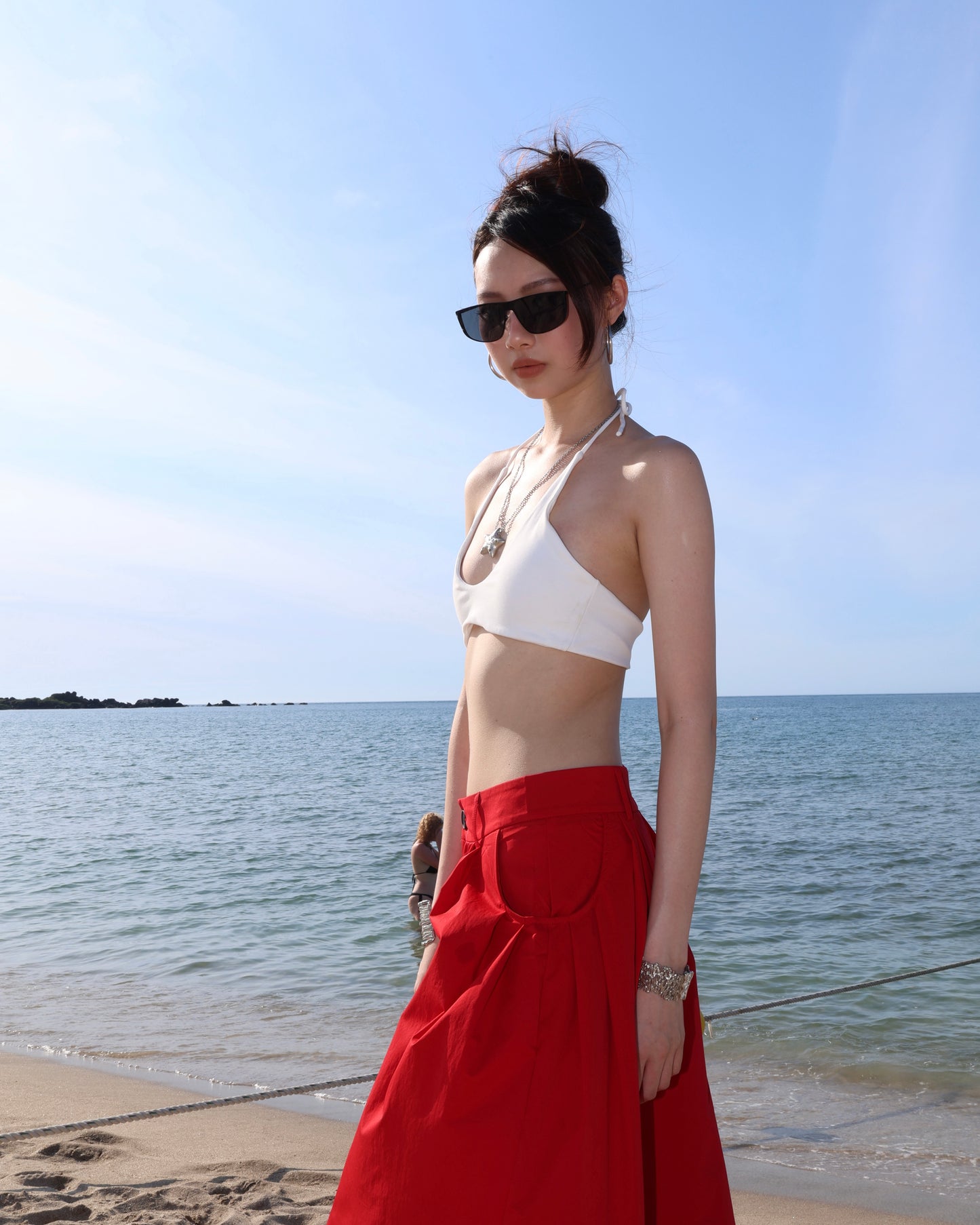 25134(5color) - 白 大U領綁帶美背Bra TOP