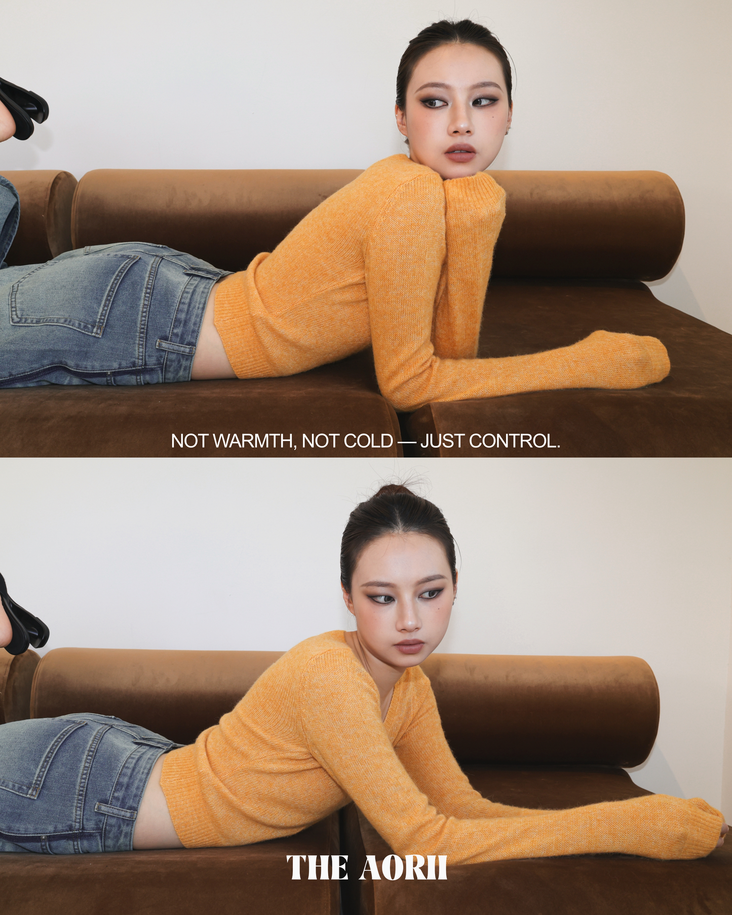 20214(3color) - 橙 羊毛排扣針織長袖上衣