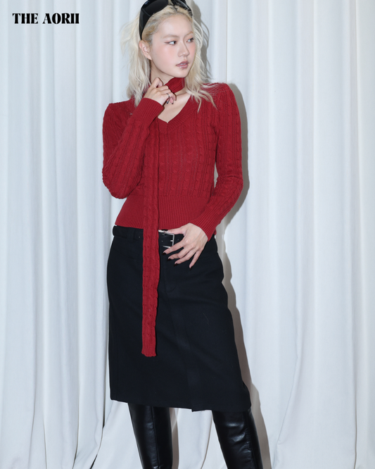 26015 - 30%羊毛中長裙（附皮帶）