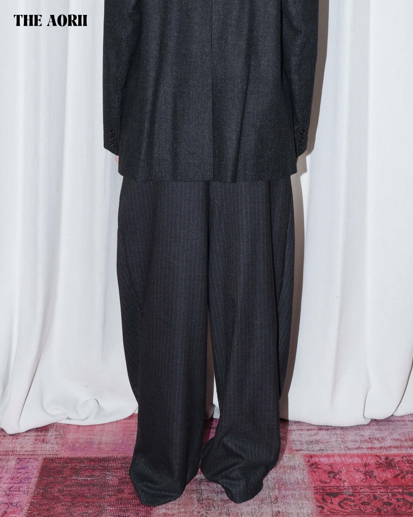 KR25017 -  "正韓"反折條紋西裝褲