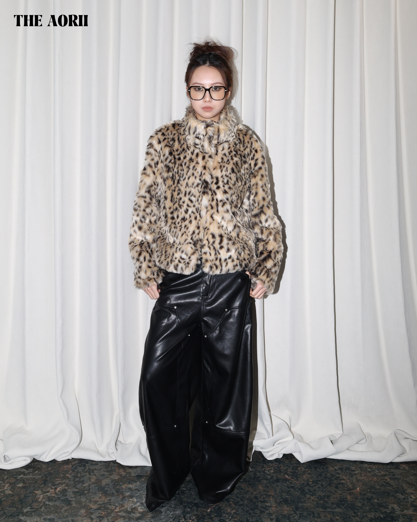 25234 - 豹子女士立領環保皮草外套