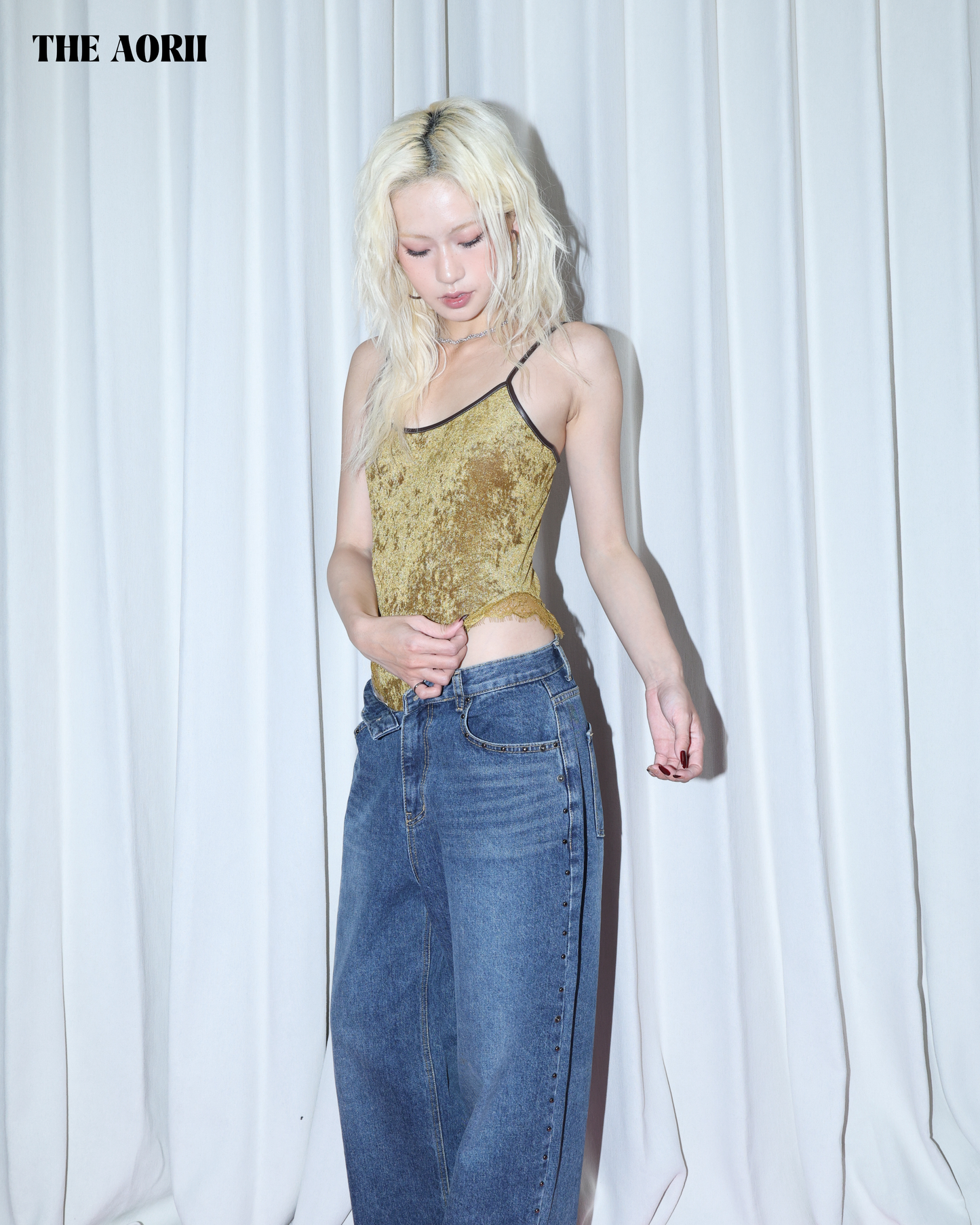 25288 -  皮革吊帶拼接絲絨bodysuit