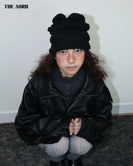 25274(3color) - 黑 30%羊毛條紋針織帽