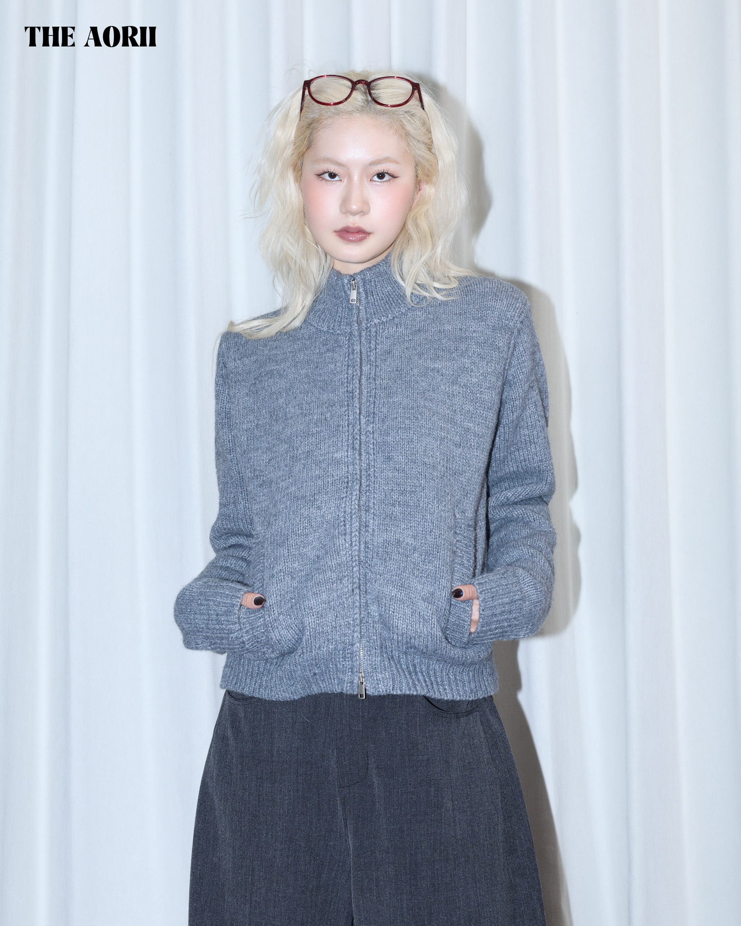 26024 (2color) - 灰 15%羊毛立領拉鍊外套