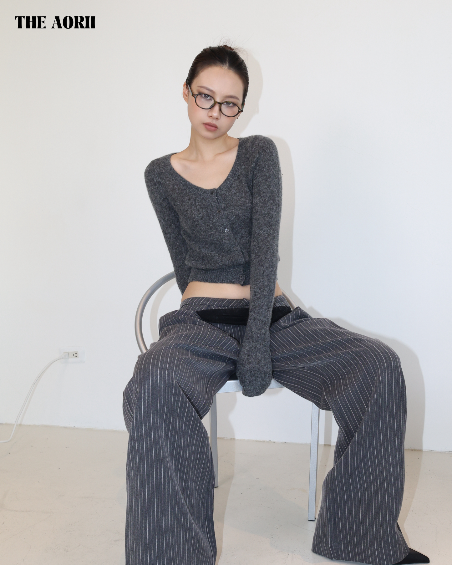 20214(3color) - 灰 羊毛排扣針織長袖上衣