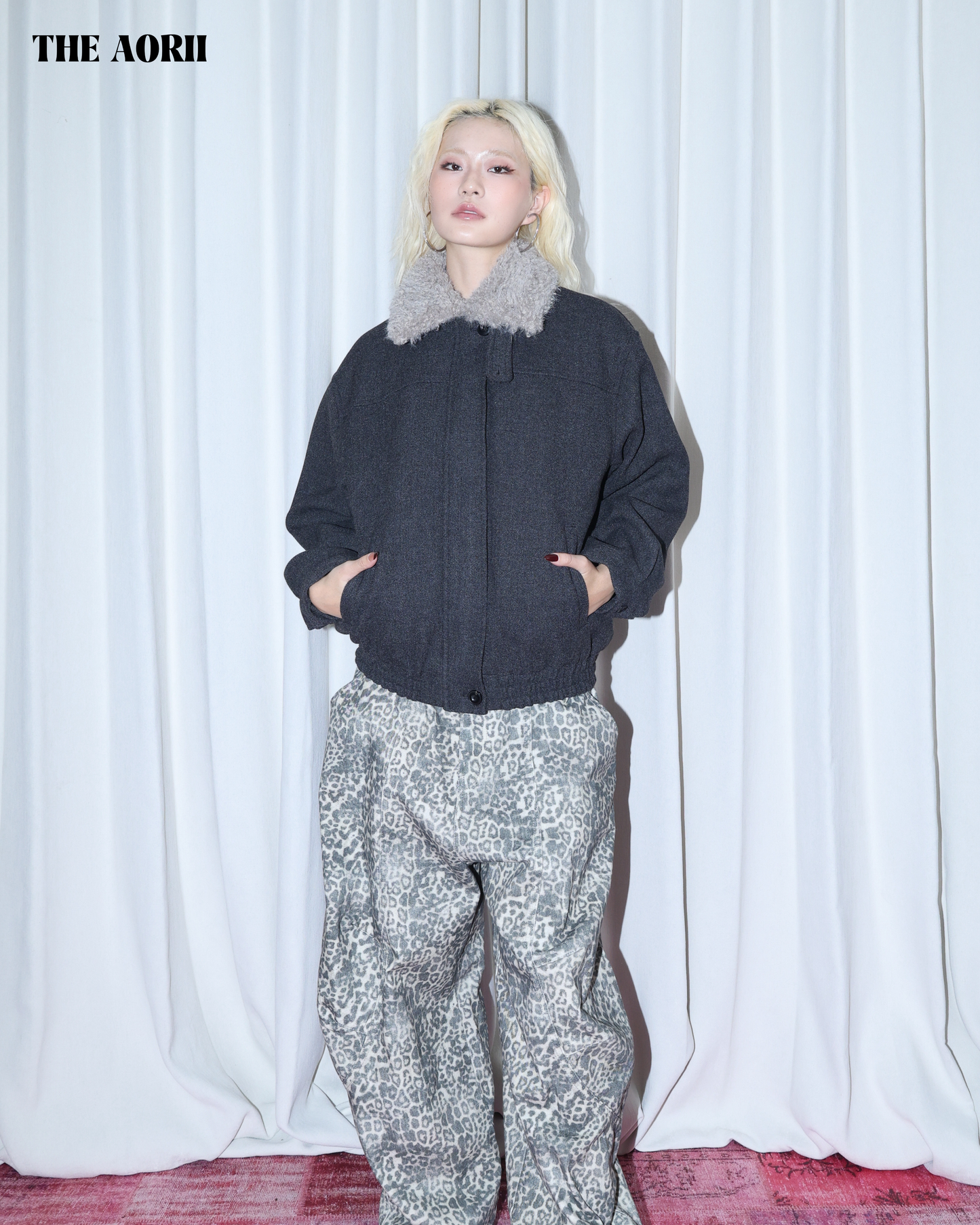 KR25011 - "正韓"毛毛拼接加厚夾克外套