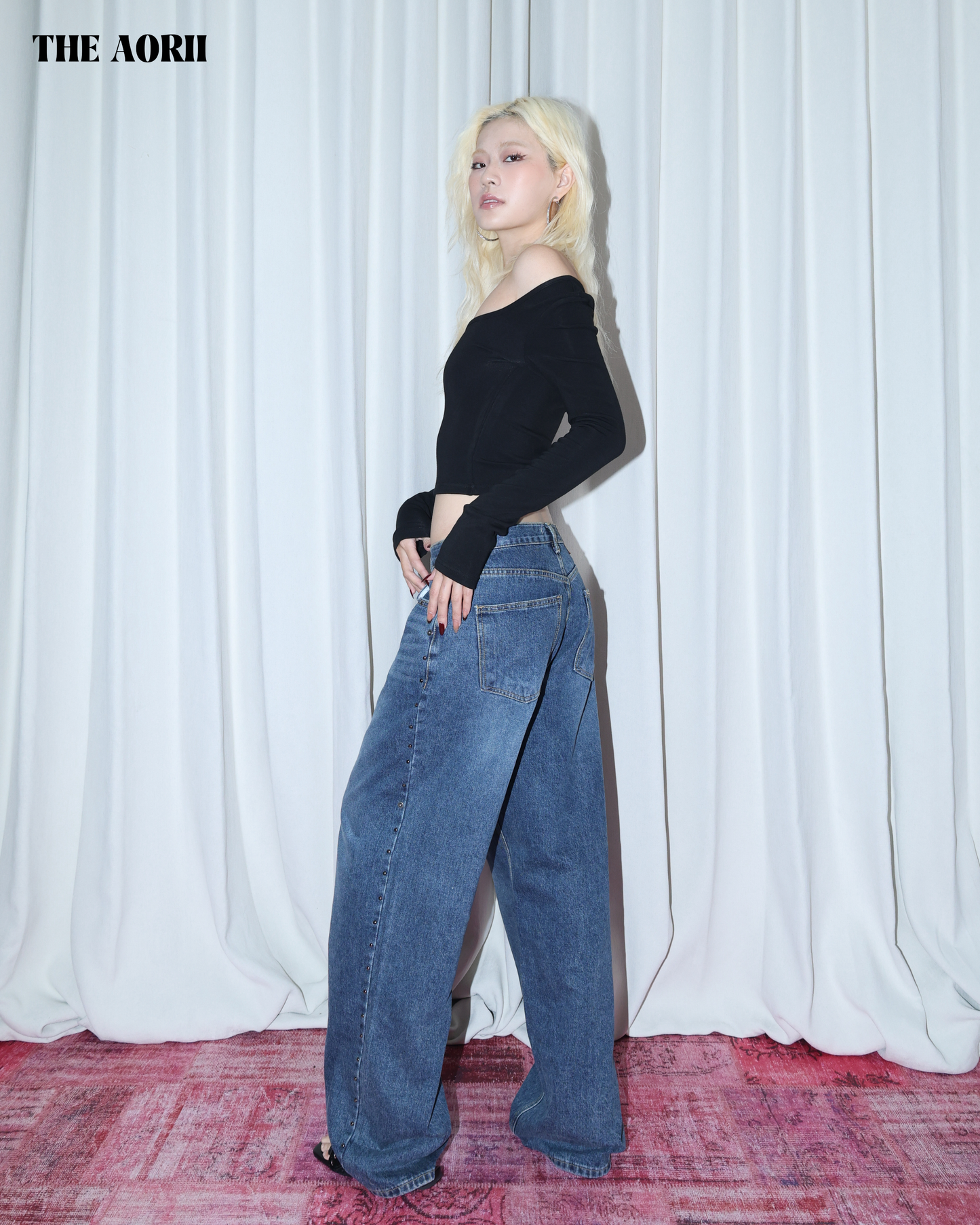 25277(4color) -  黑 方領修上刷毛長袖上衣（薄款）