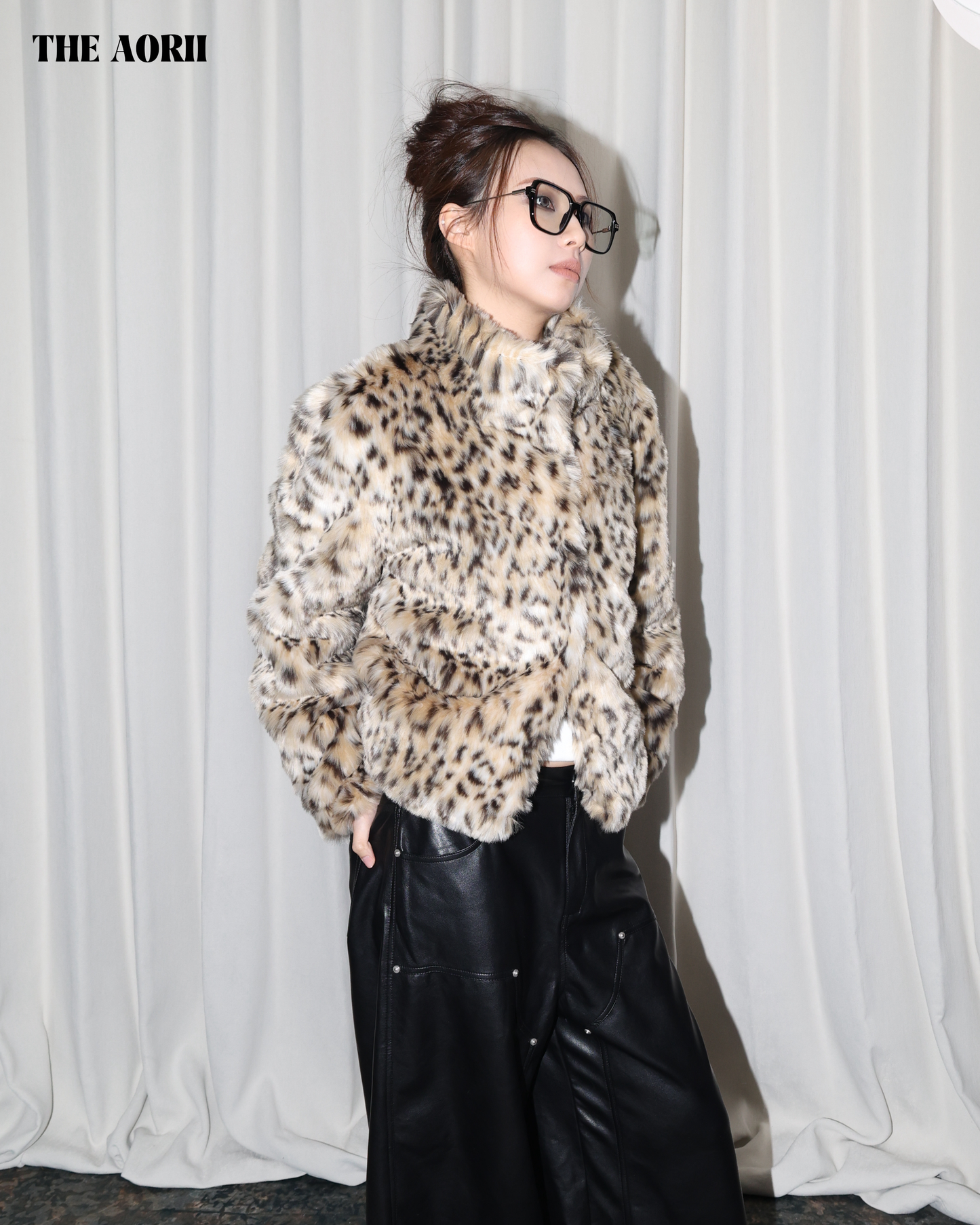 25234 - 豹子女士立領環保皮草外套