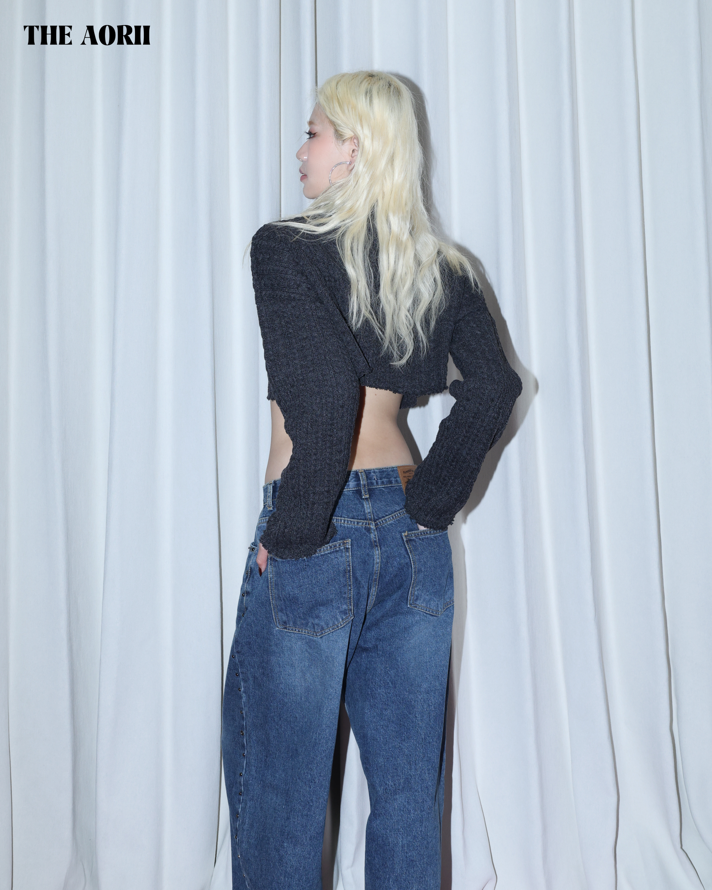 KR25003(2color) - 灰 "正韓"小高領短版針織上衣