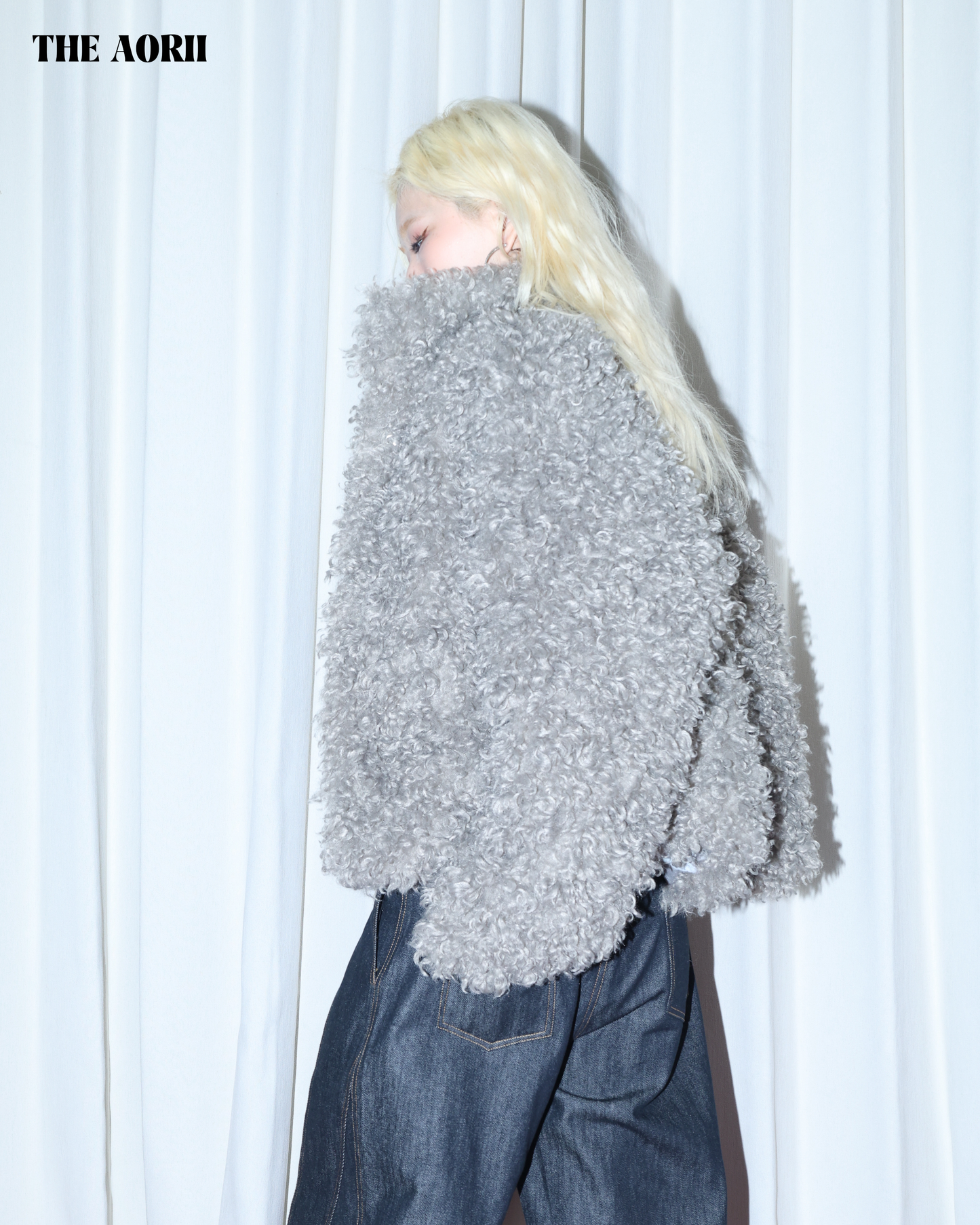 KR25010(2color) - 綠 "正韓"小卷毛立領外套