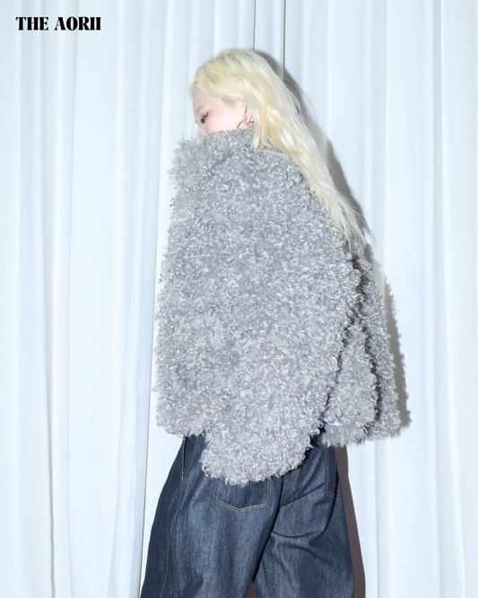 KR25010(2color) - 綠 "正韓"小卷毛立領外套