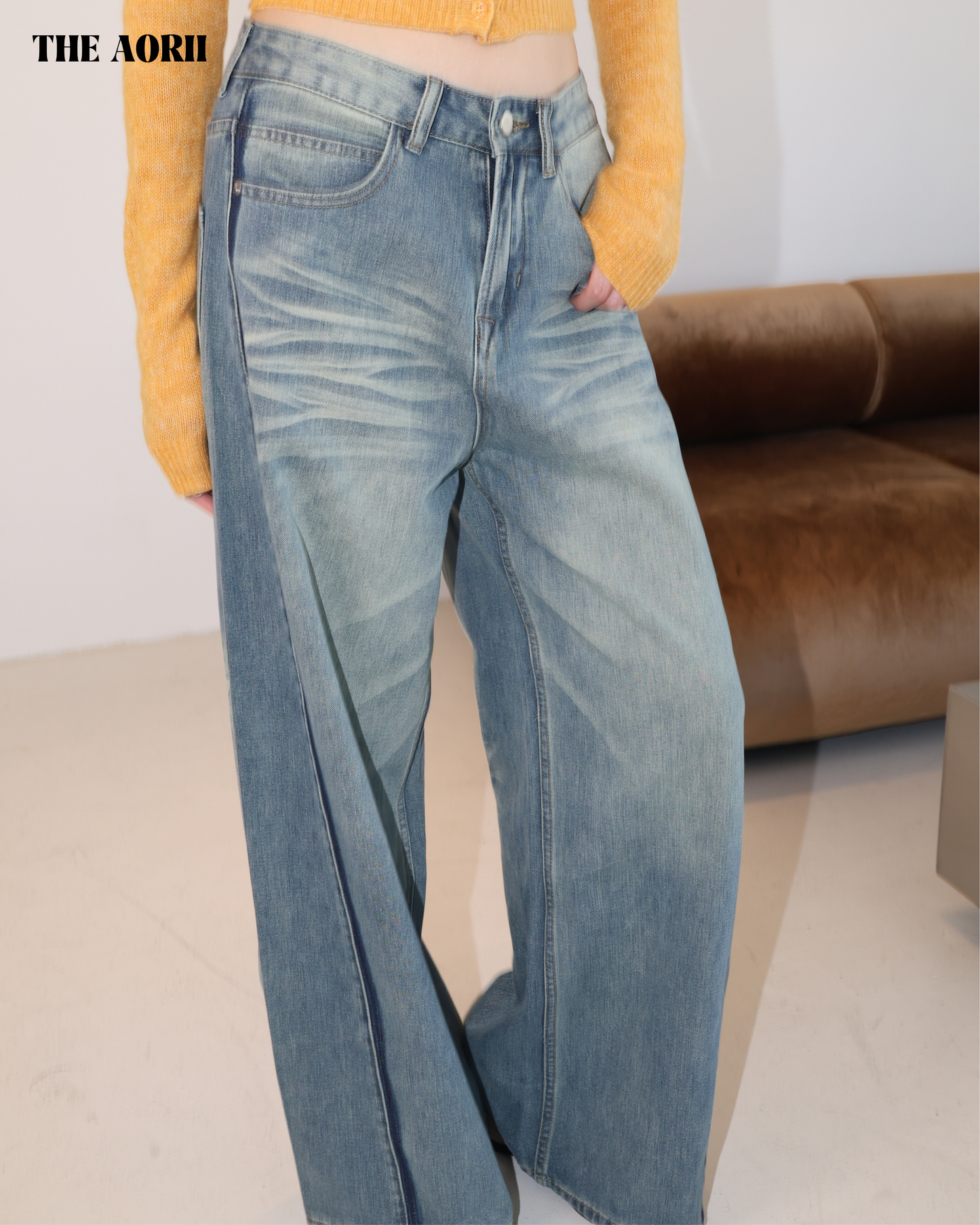 25255 - 中腰寬直筒落地牛仔褲