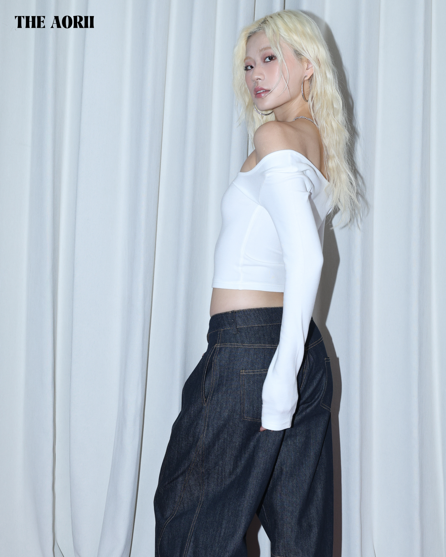 25277(4color) -  白 方領修上刷毛長袖上衣（薄款）