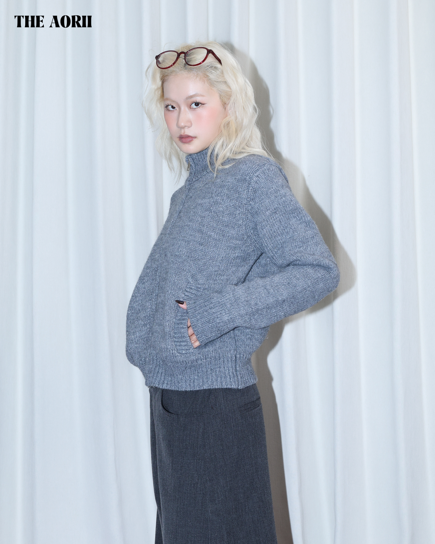 26024 (2color) - 灰 15%羊毛立領拉鍊外套