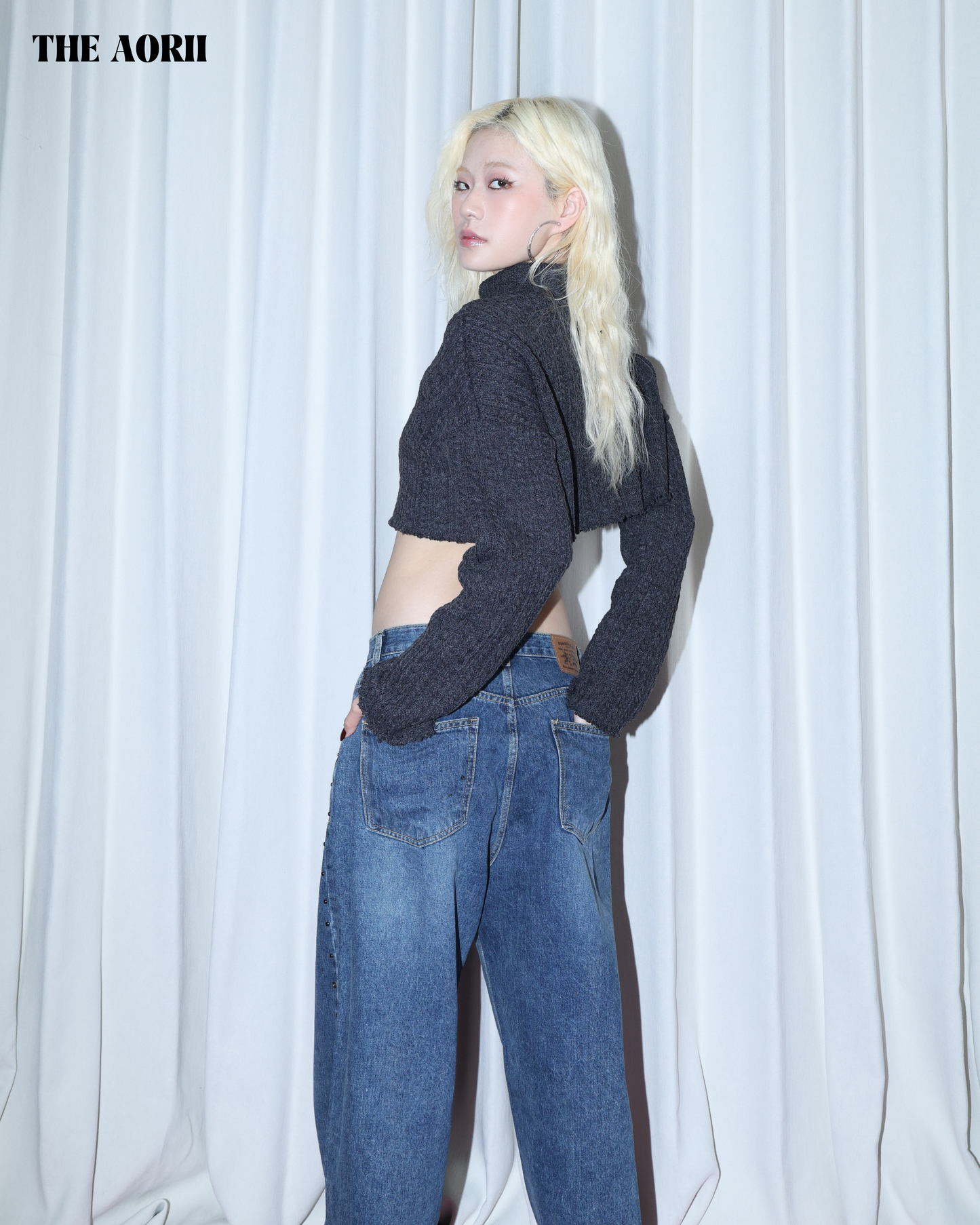 KR25003(2color) - 灰 "正韓"小高領短版針織上衣