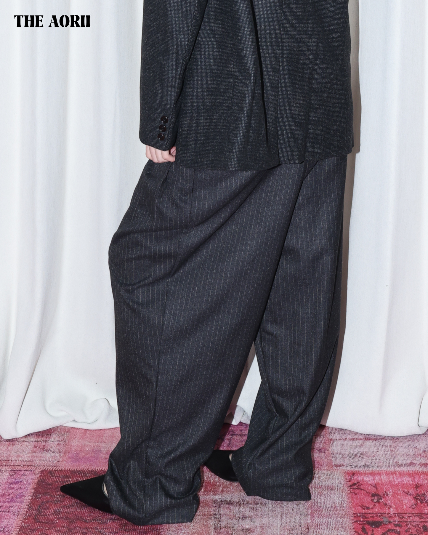KR25017 -  "正韓"反折條紋西裝褲