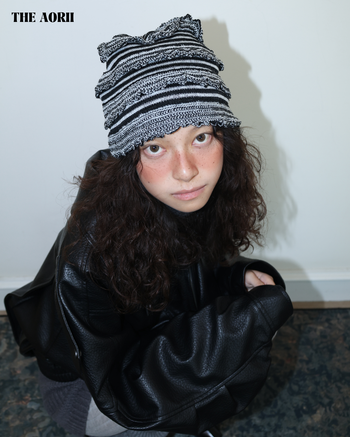 25274(3color) - 白 30%羊毛條紋針織帽