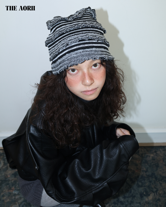 25274(3color) - 白 30%羊毛條紋針織帽