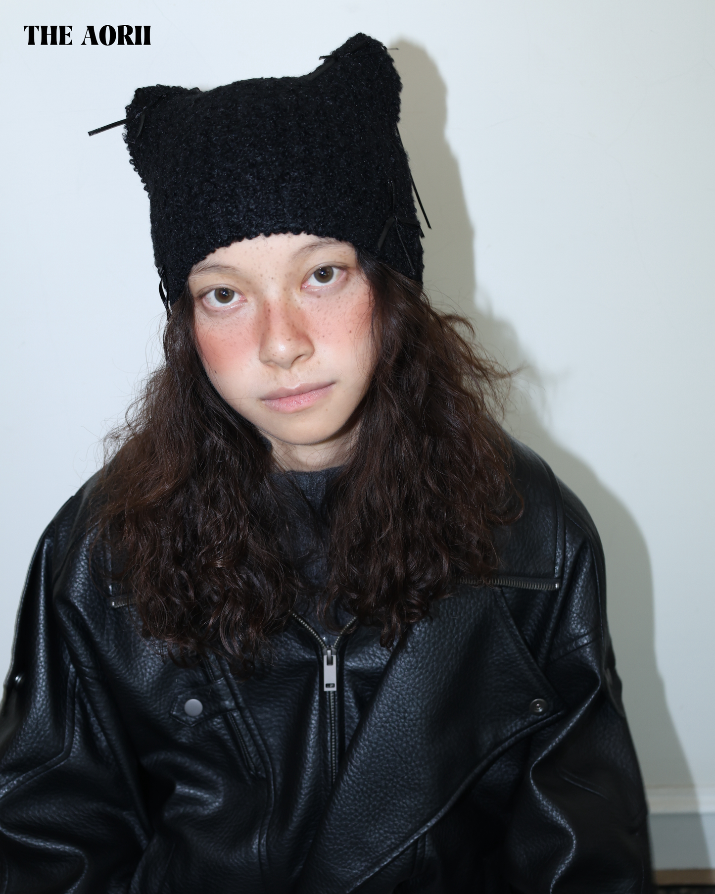 25273(4color) - 黑 15%羊毛蝴蝶結貓耳針織帽