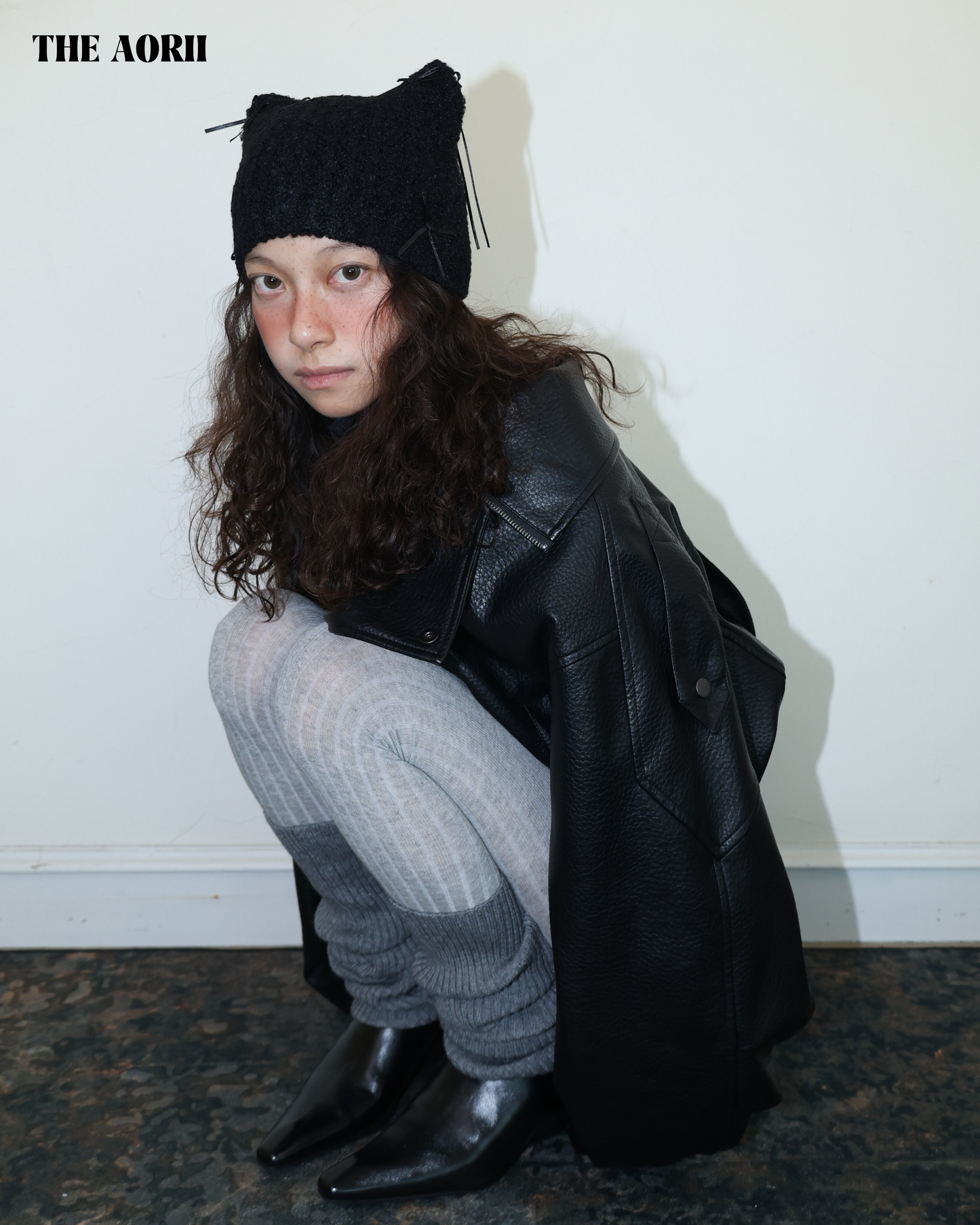 25273(4color) - 黑 15%羊毛蝴蝶結貓耳針織帽